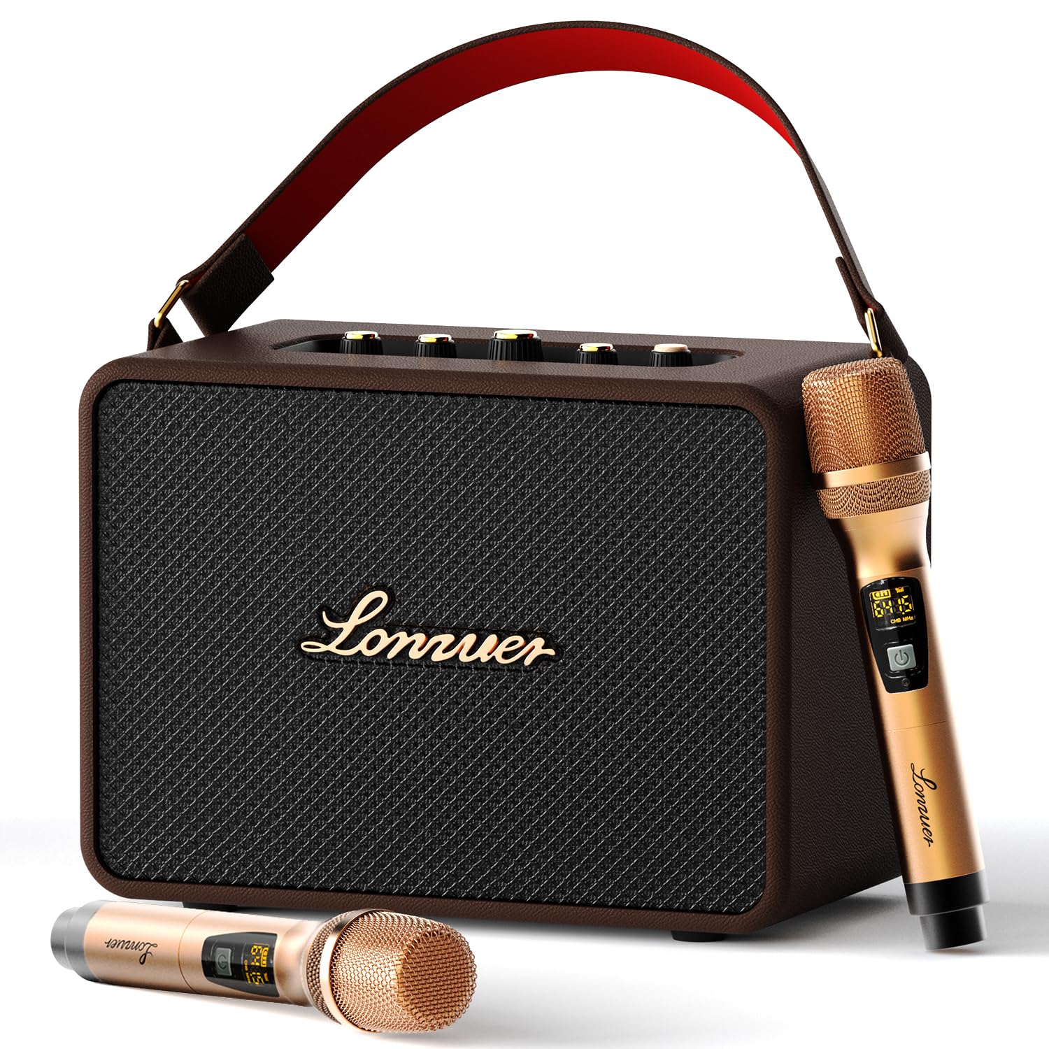 18000mAh 120W Portable Bluetooth Speaker with Wireless Microphones - High Power Rechargeable Karaoke Machine, Bass Boost, AUX/Guitar Input - Perfect for Outdoor Parties, Home Karaoke, Camping & Travel (Brown)