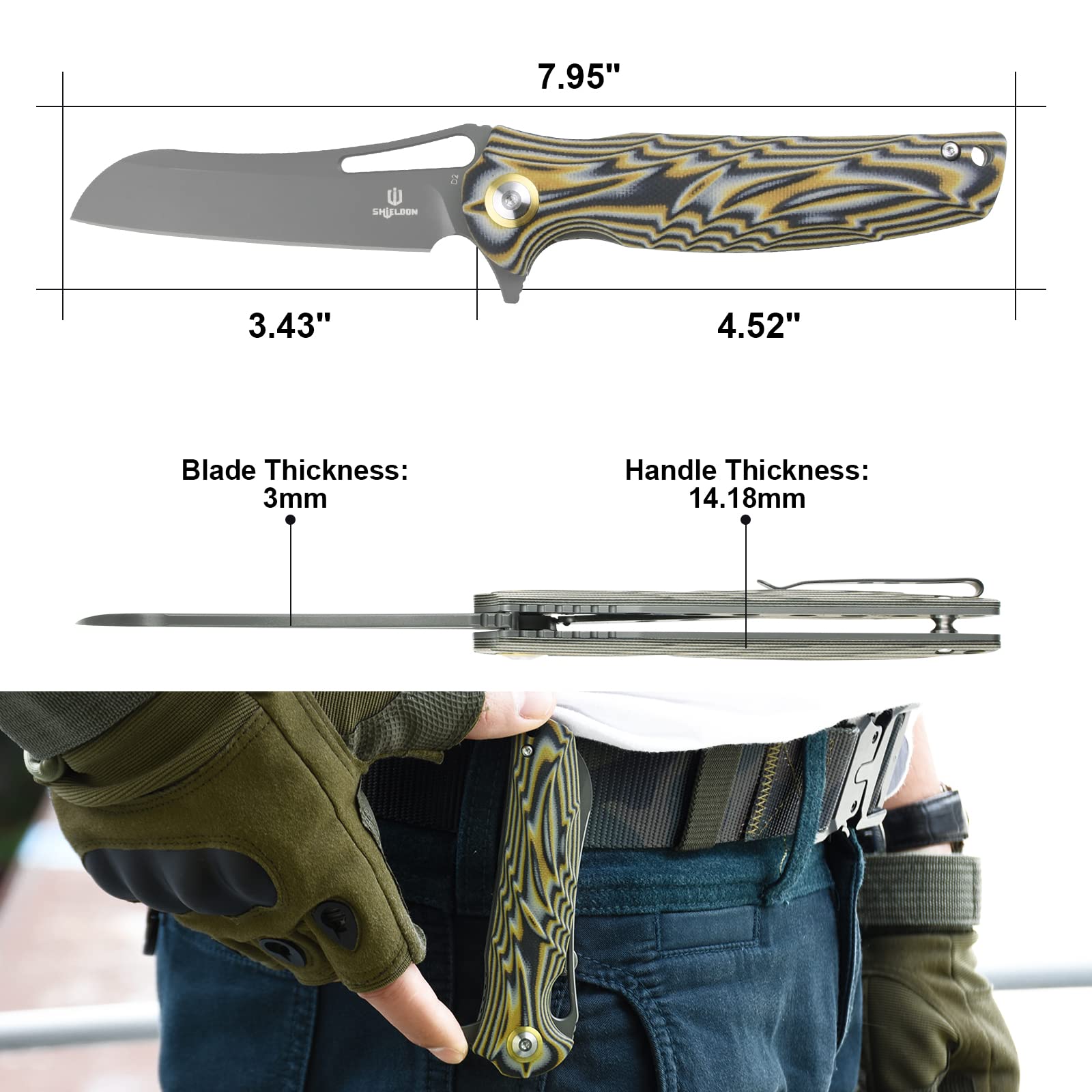 Premium Damascus Steel EDC Folding Knife - Tactical Pocket Knife for Outdoor Camping, Hiking & Survival Gear
