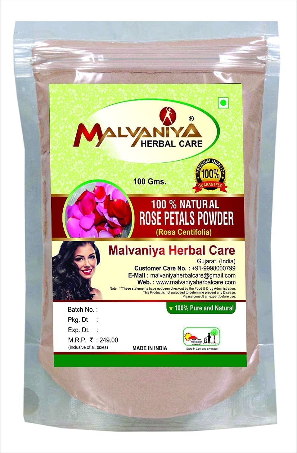 AOZA Rose Face Pack Powder - 100% Natural Herbal Facial Mask for Glowing & Pink Skin | 100g Organic Skincare by Malvaniya Herbal Care | Perfect for Daily Brightening & Hydration Routine