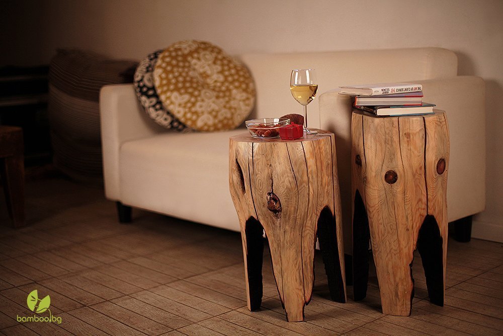 Rustic Wooden Bedside Table Nightstand - Farmhouse End Table & Tree Stump Coffee Table for Living Room, Bedroom, Home Decor