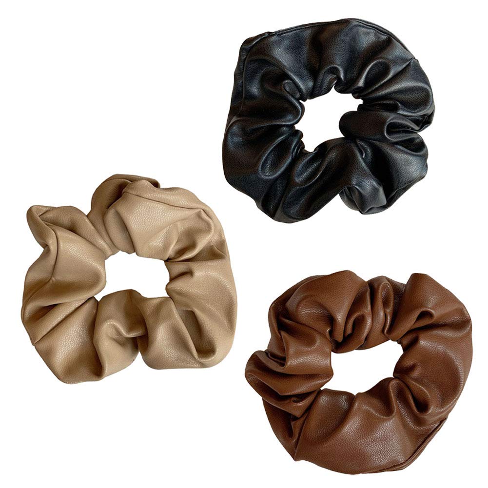 3 Pcs PU Leather Hair Scrunchies for Women - Ponytail Holders & Hair Accessories for Daily Use