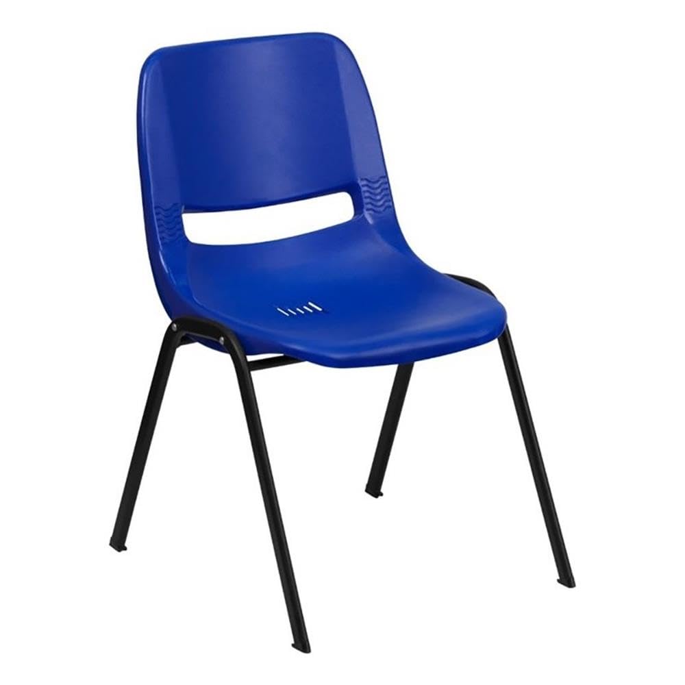BOWERY HILL Ergonomic Stacking Chair - Metal/Plastic Shell Design in Navy & Black | Perfect for Office, Conference Rooms & Home Dining