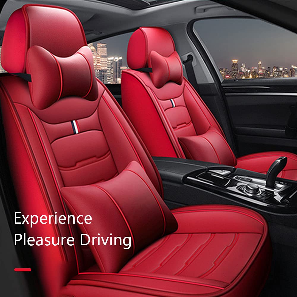 Premium PU Leather Front & Rear Seat Covers with Headrest for Dodge Charger RT/SE/SRT (2006-2019) - Luxury Car Seat Protectors, Comfortable & Durable Red Interior Accessories for Daily Commute & Road Trips