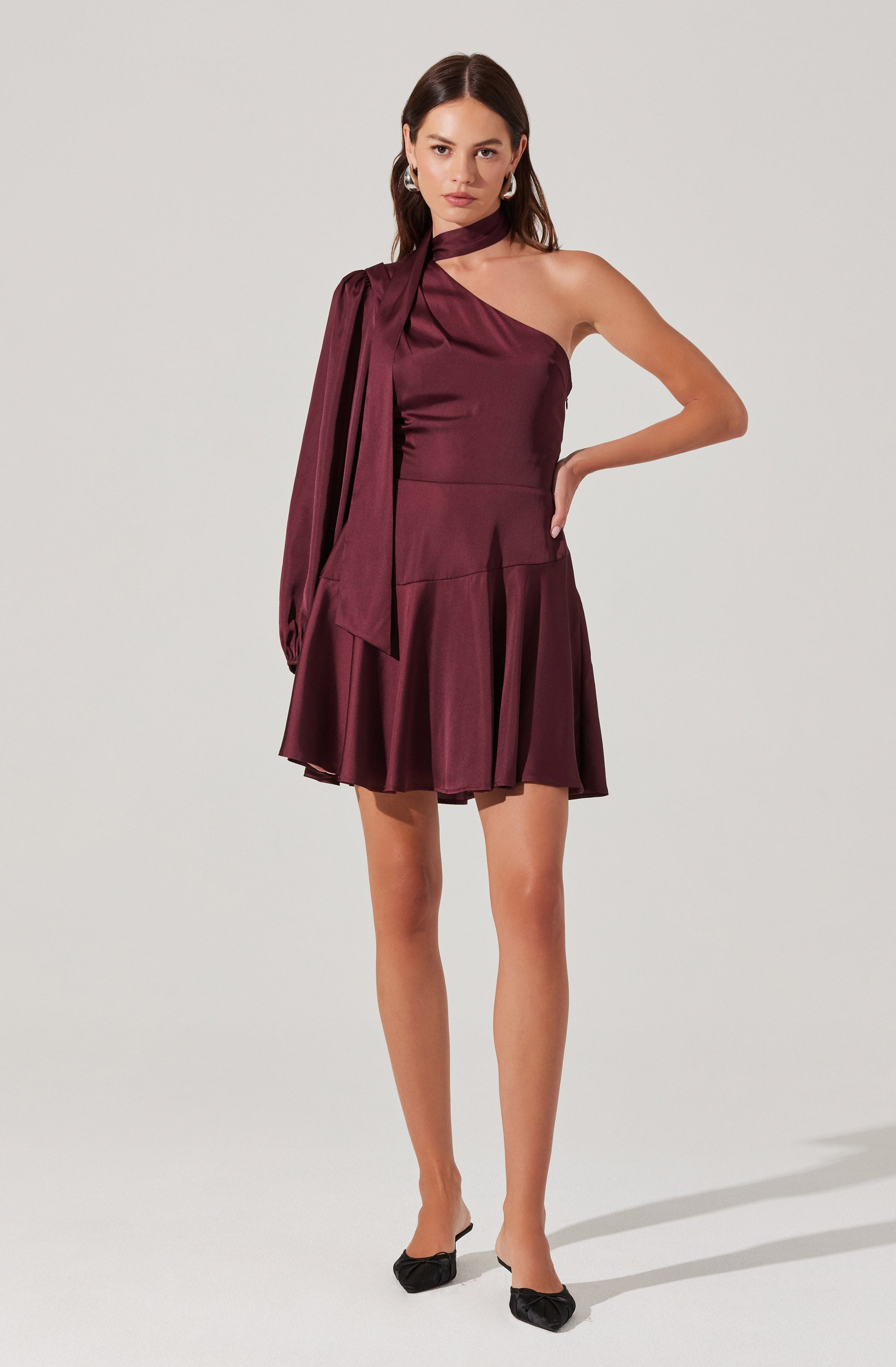 Elegant Satin Scarf Mini Skater Dress for Women - Flowy Party & Date Night Outfit - Perfect for Weddings, Cocktail Parties and Special Occasions