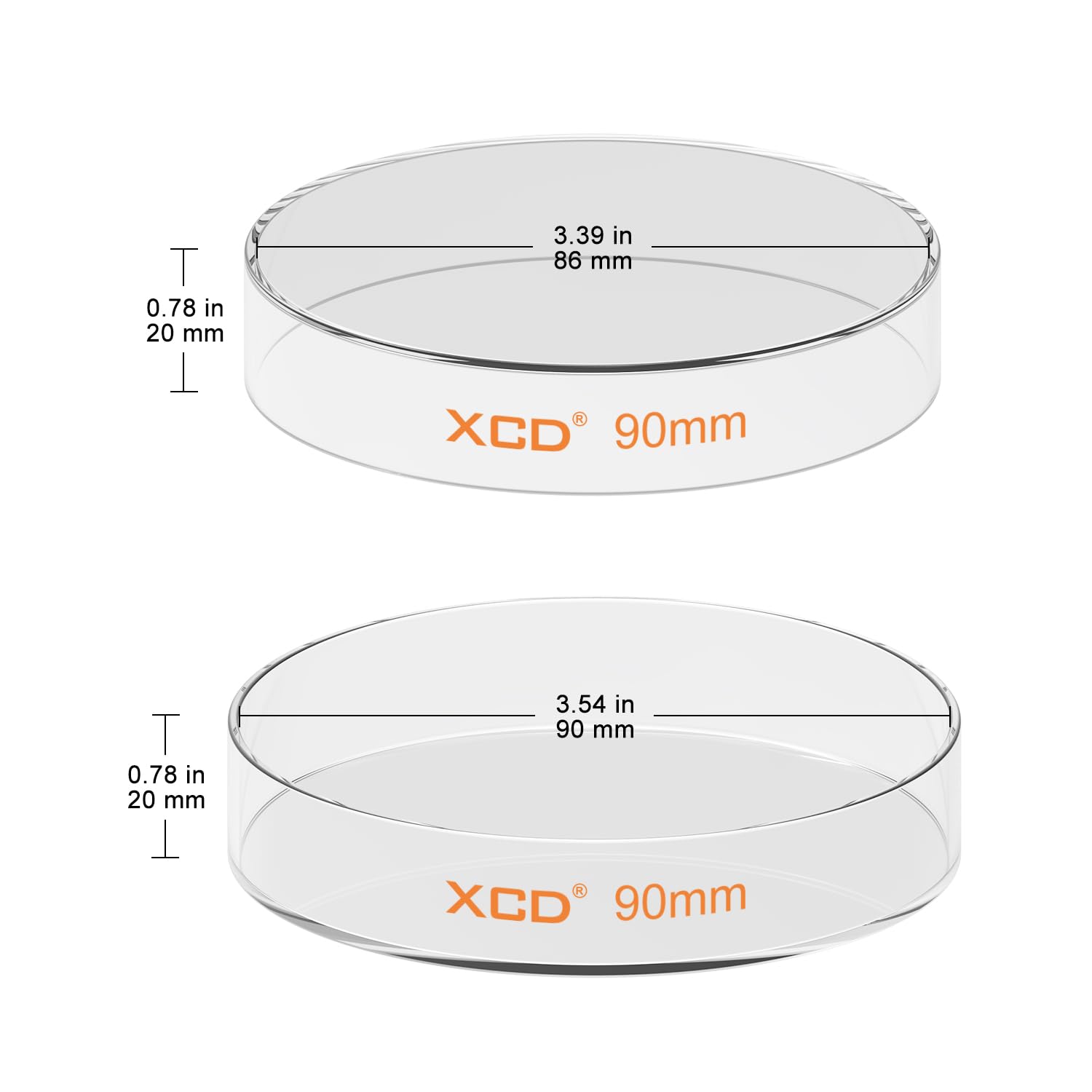 XCD 10 Pack Borosilicate Glass Petri Dishes with Clear Lid - 90x20mm Autoclavable Lab Dishes for Cell Culture, Microbiology Experiments & Scientific Research | Ideal for Laboratories, Schools & Research Facilities