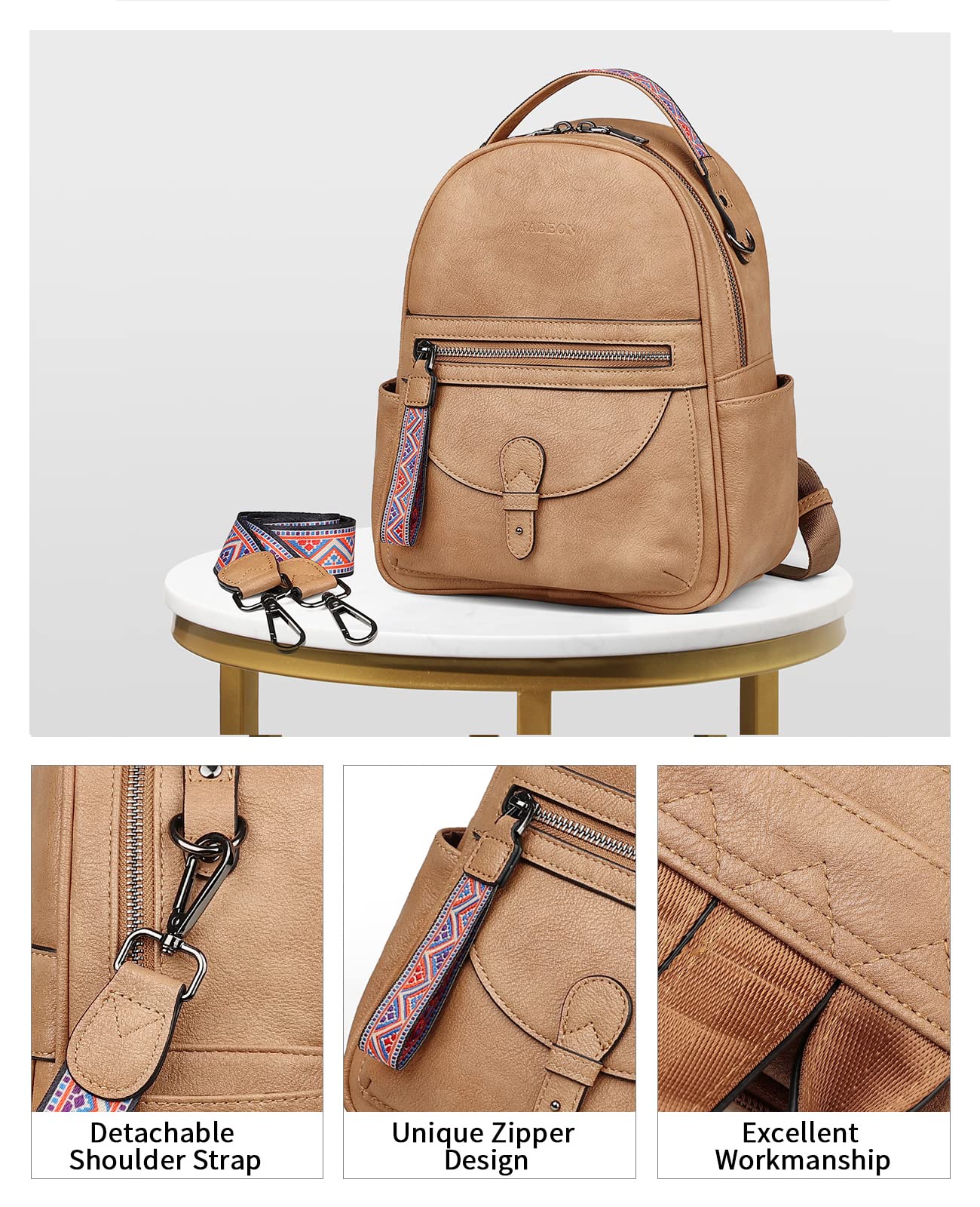 FADEON Mini Backpack Purse for Women - Stylish Leather Small Backpack with Spacious Design, Fashionable Shoulder Bag for Daily Use, Work, Travel & School Accessories