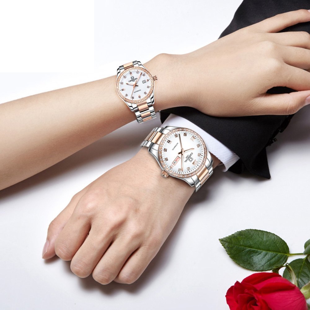Gosasa Automatic Mechanical Watch for Men and Women - Sapphire Glass, Stainless Steel, Couple Matching Set - Perfect Anniversary, Wedding, Valentine's Day Gift for Him & Her