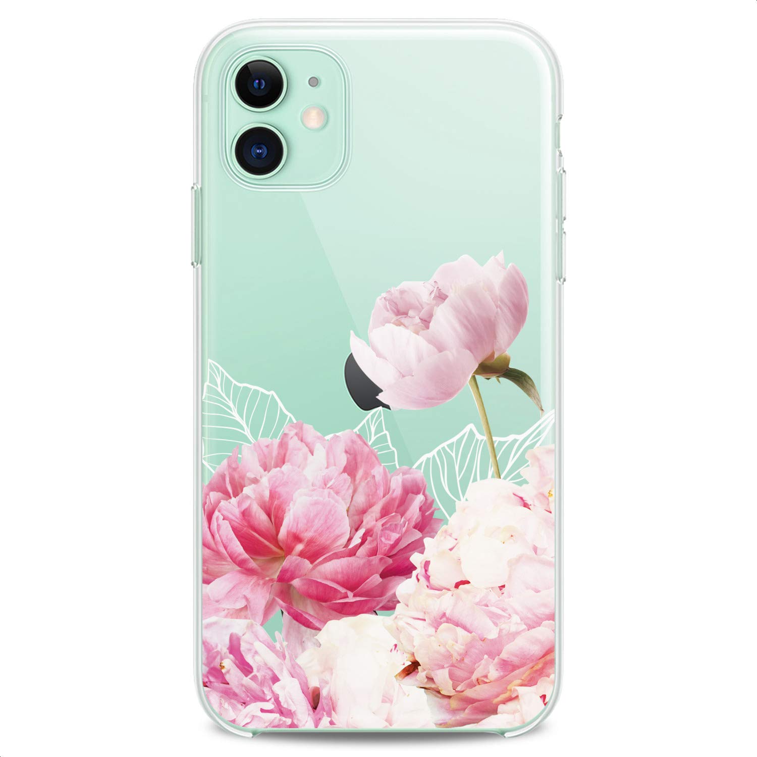 Premium TPU Phone Case for iPhone 16/15/14/13/12/11 Pro Max/Plus/Mini/Xs/Xr/X/8/7/6/5/SE - Elegant Floral Peony & Rose Design in Clear Pink - Slim Flexible Silicone Protective Cover for Women & Girls - Perfect for Everyday Use, Work & School Accessories
