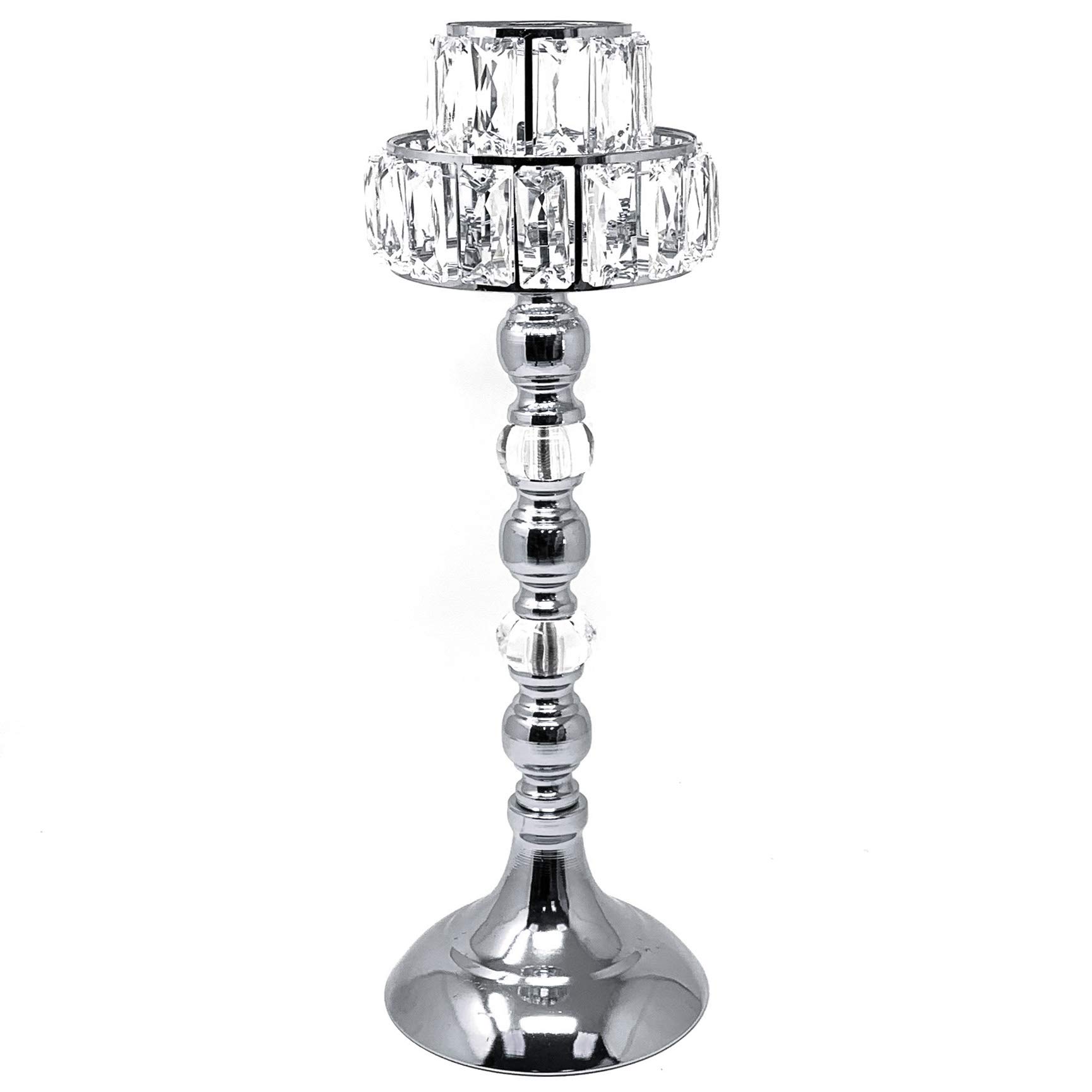 Allgala 19-Inch Elegant Lamp-Style Tealight Candle Holder with Crystal Blocks - Silver Chrome Finish (HD89012) - Perfect for Wedding Centerpieces, Romantic Dinners & Home Decor