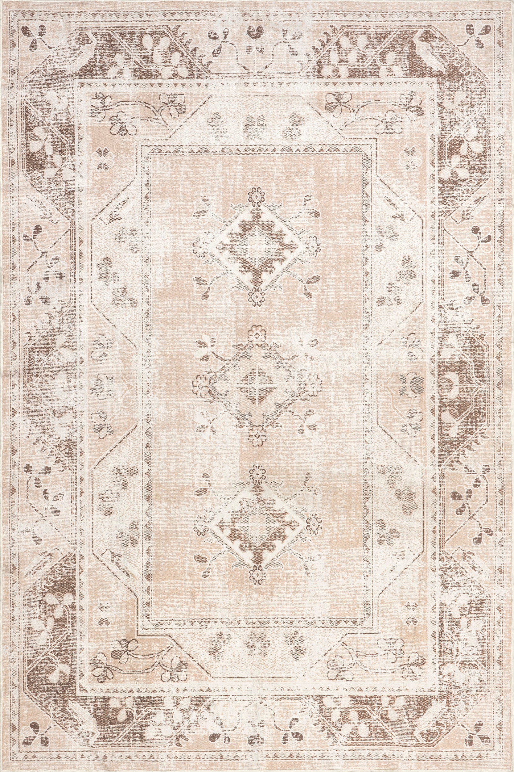 Devi Medallion Washable Rug - Soft & Durable Beige Area Rug for Living Room, Bedroom, or Nursery - Easy to Clean & Stain Resistant