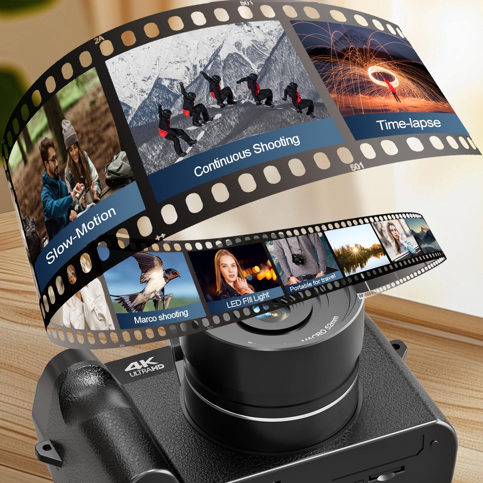 4K Digital Camera for Photography & Vlogging - 48MP YouTube Camera with 180° Flip Screen, 16X Zoom, Autofocus, Flash, 52mm Wide Angle & Macro Lens - Includes 2 Batteries & 32GB SD Card (S100, Black) - Perfect for Travel, Blogging, and Content Creation