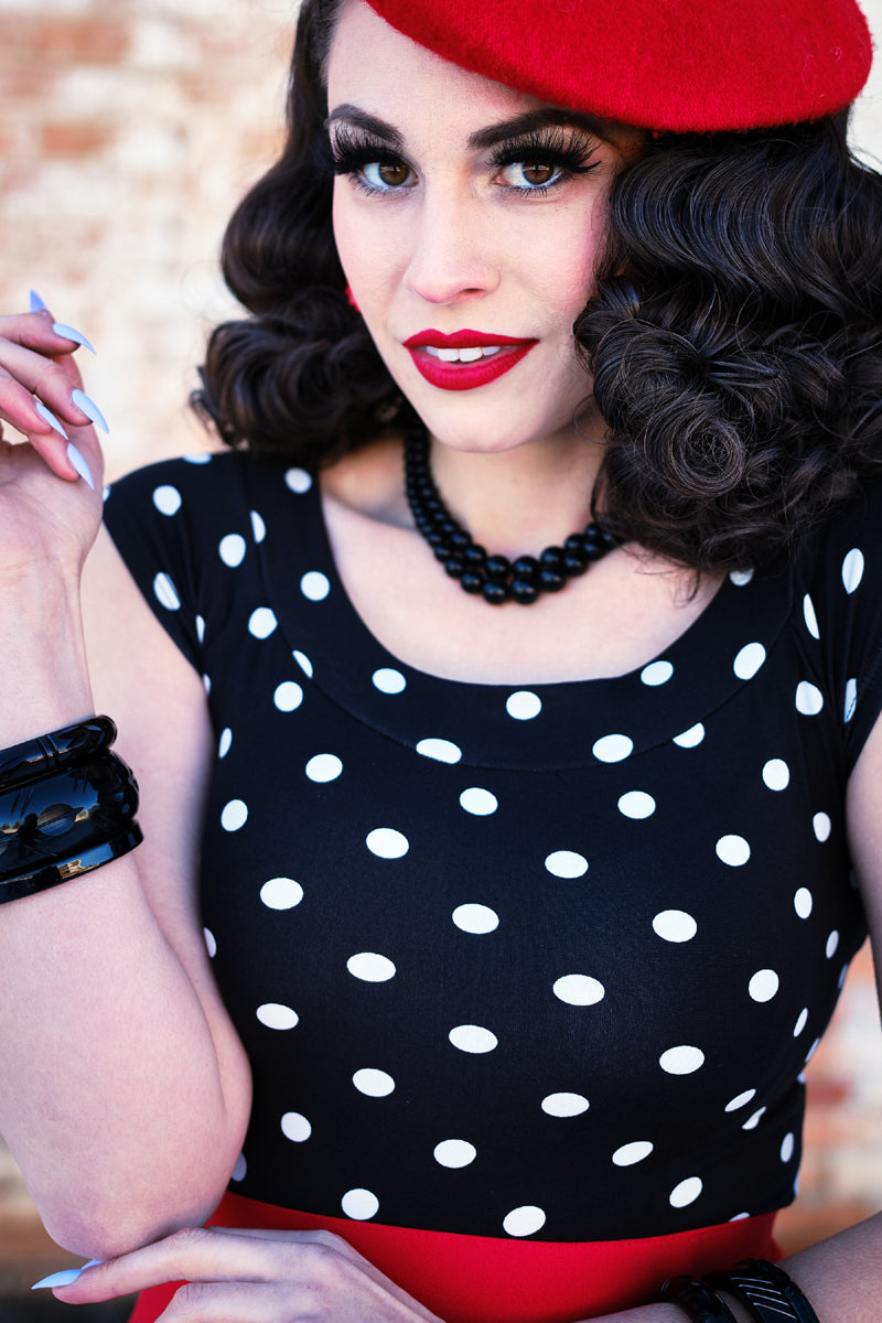Polka Dot Boat Neck T-Shirt for Women - Flowy Casual Blouse for Summer Outfits & Layering