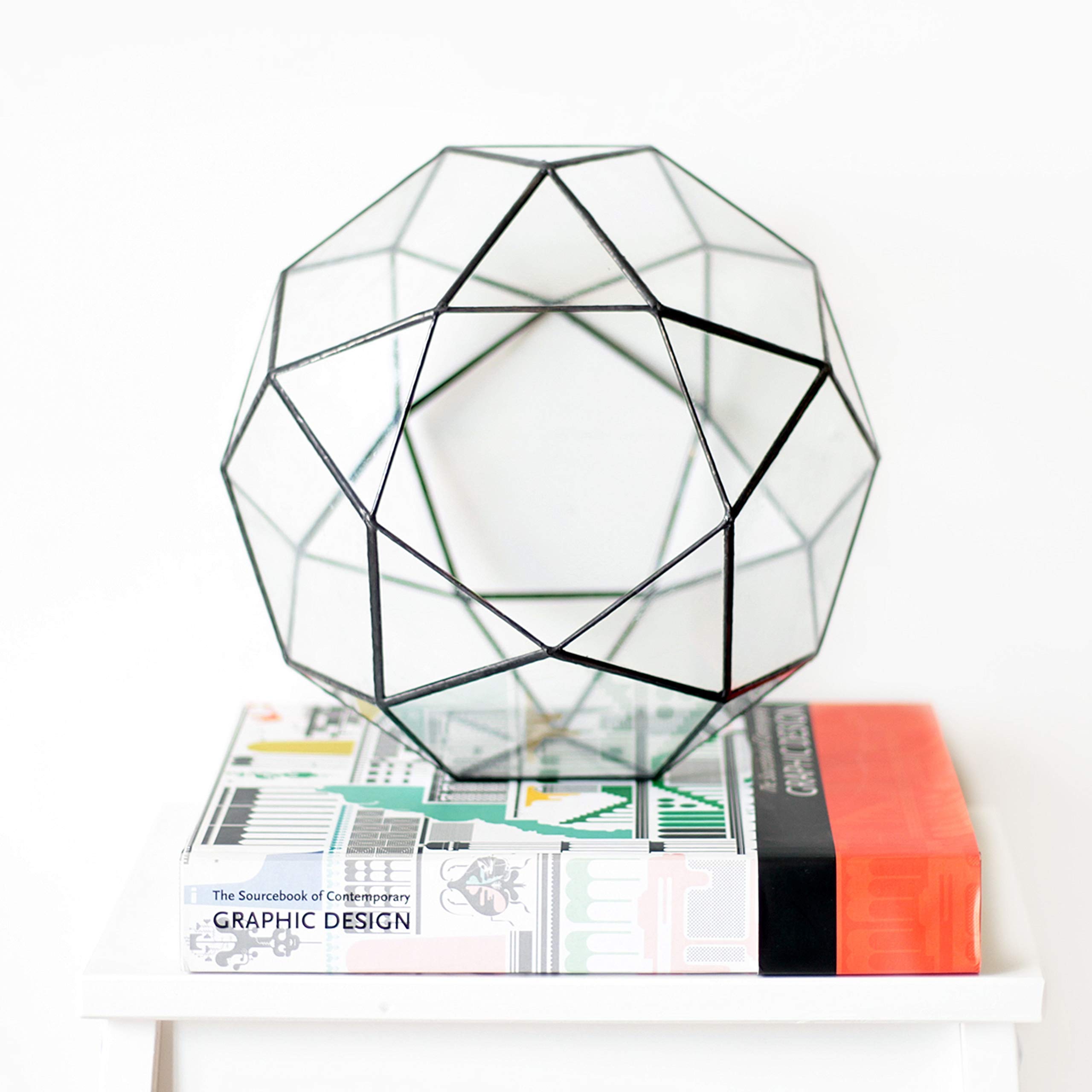 Geometric Glass Terrarium Planter for Indoor Plants - Large Icosidodecahedron Shape in Copper, Silver & Black - Modern Home & Office Decor for Succulents, Air Plants & Mini Gardens