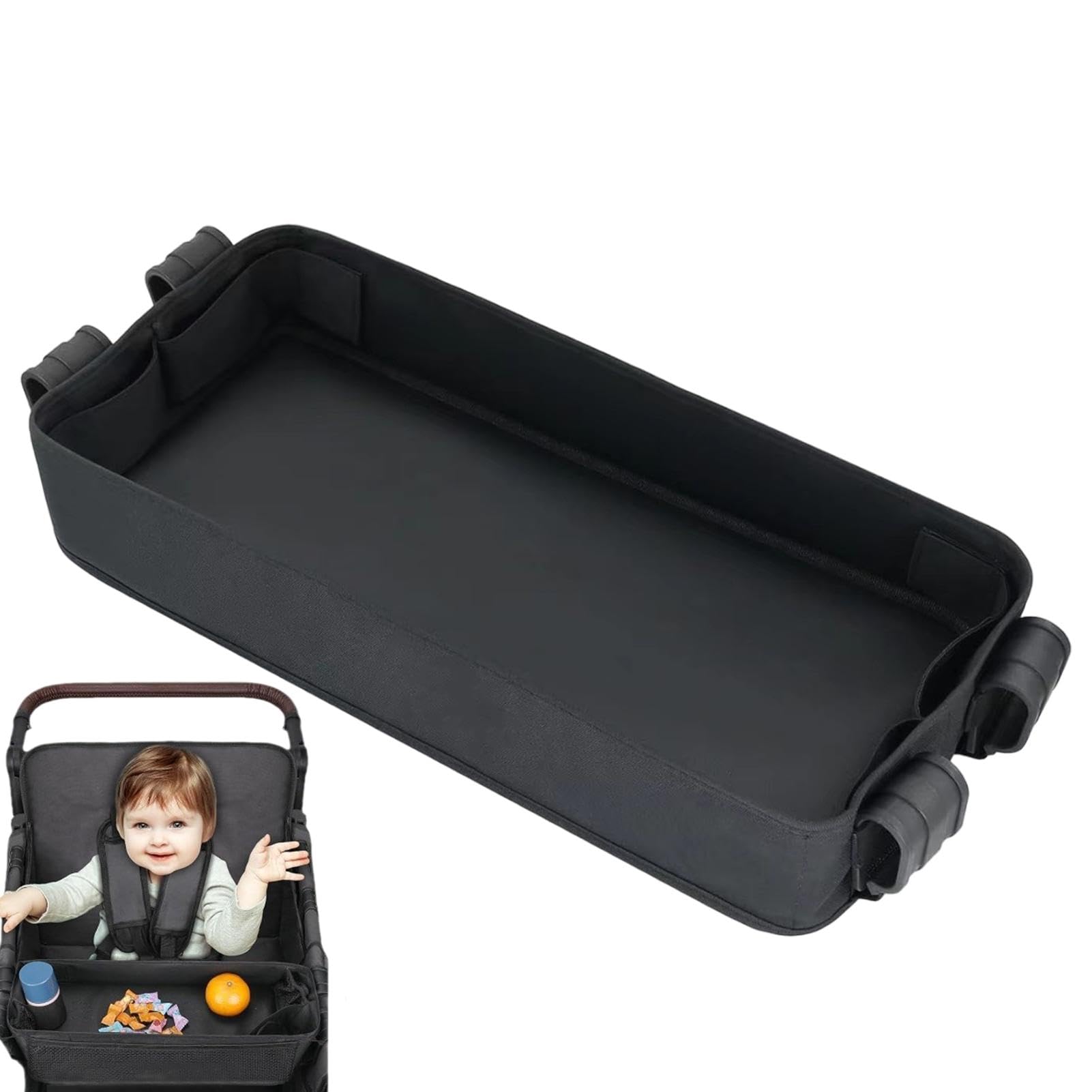 Stroller Snack Tray with Cup Holder - Waterproof Faux Leather Organizer for Baby Stroller Accessories | Perfect for Snacks, Drinks & Toys While Shopping or Walking