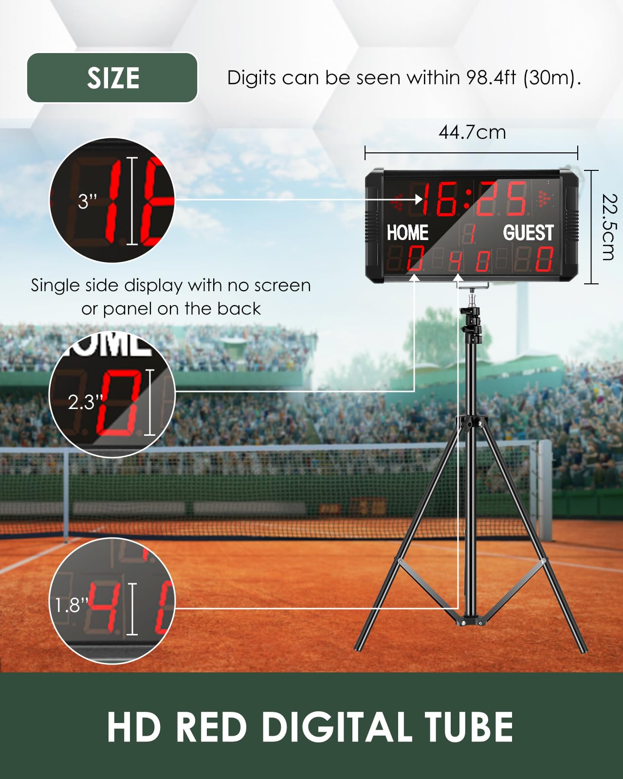 Portable LED Digital Scoreboard with Tripod & Wall Mount - 14/24s Shot Timer for Football, Basketball, Baseball, Soccer, Volleyball | Perfect for Sports Games, Tournaments & School Events