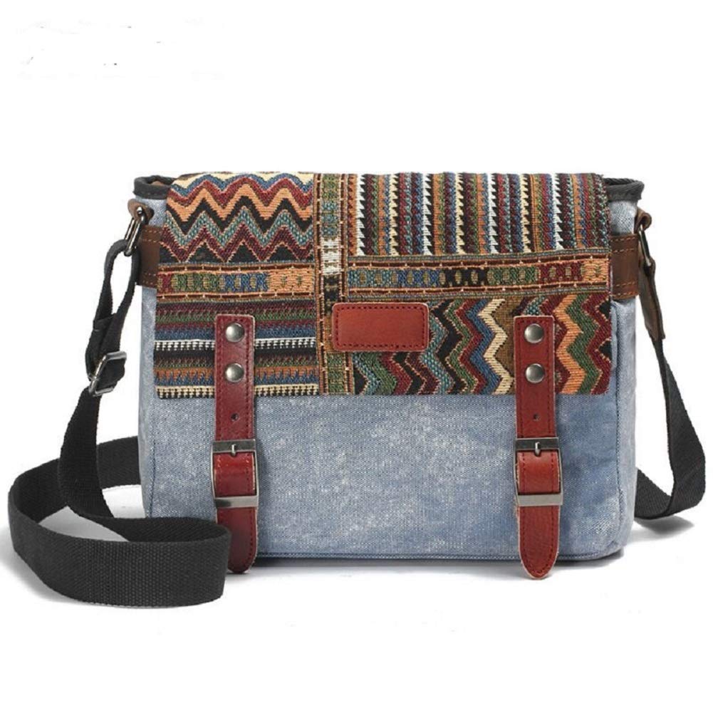 Vintage Canvas Messenger Bag for Women - Stylish Shoulder Bag for School, College & Work - Fits iPad, Kindle, Samsung Tablets - Perfect for Commuting, Travel & Daily Use (Blue)