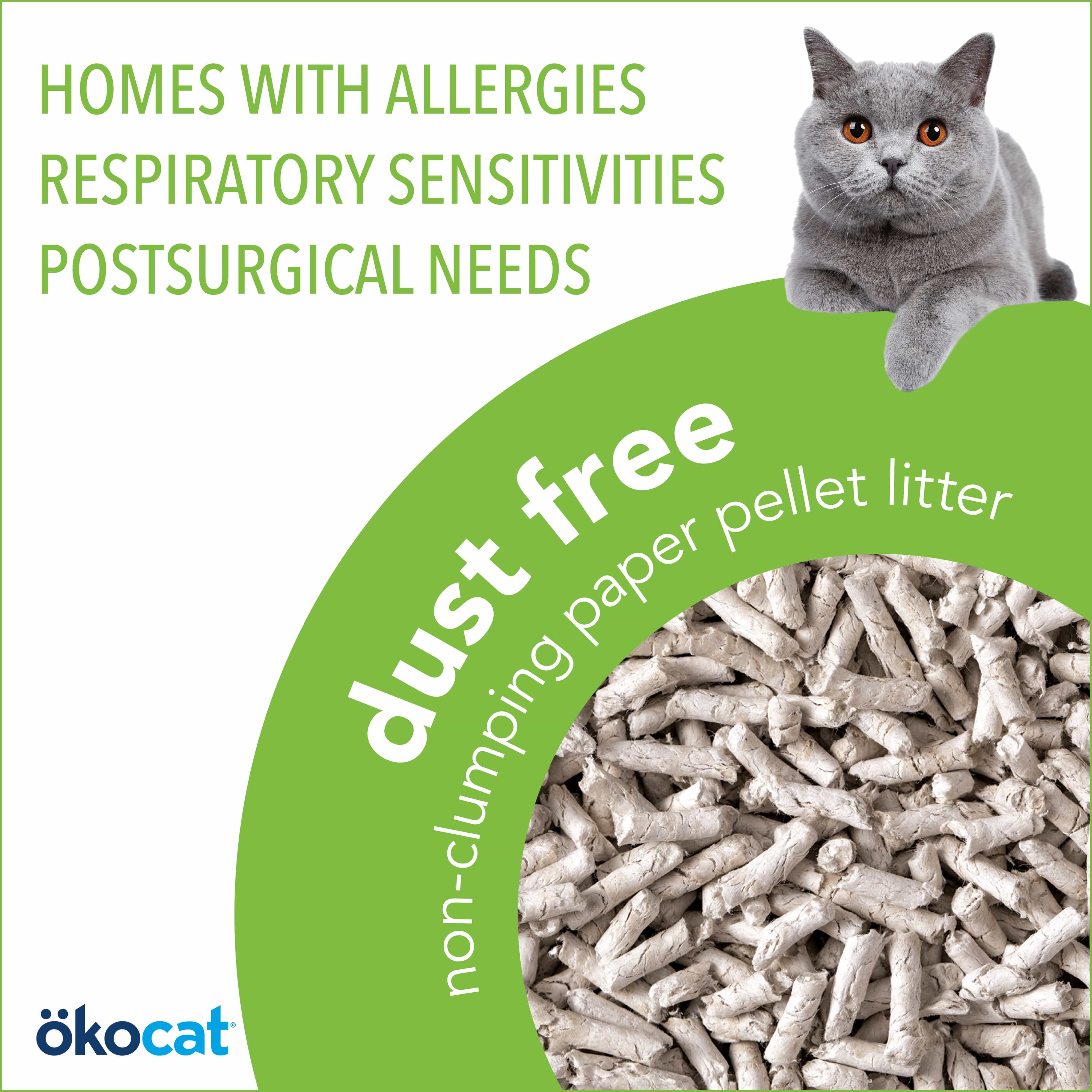 ökocat Dust Free Non-Clumping Paper Pellet Cat Litter - Natural & Eco-Friendly for Odor Control - Perfect for Multi-Cat Homes & Small Spaces