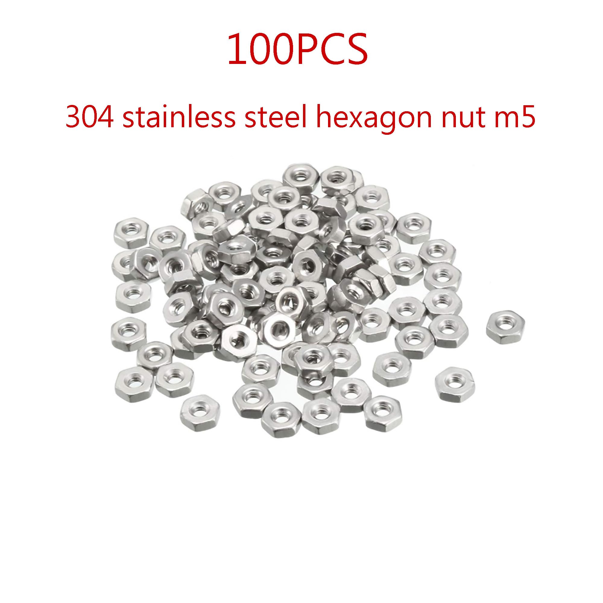 100Pcs M5-0.8 Stainless Steel 304 (18-8) Hex Nuts - Corrosion Resistant Hardware Fasteners for Furniture, Machinery & DIY Projects