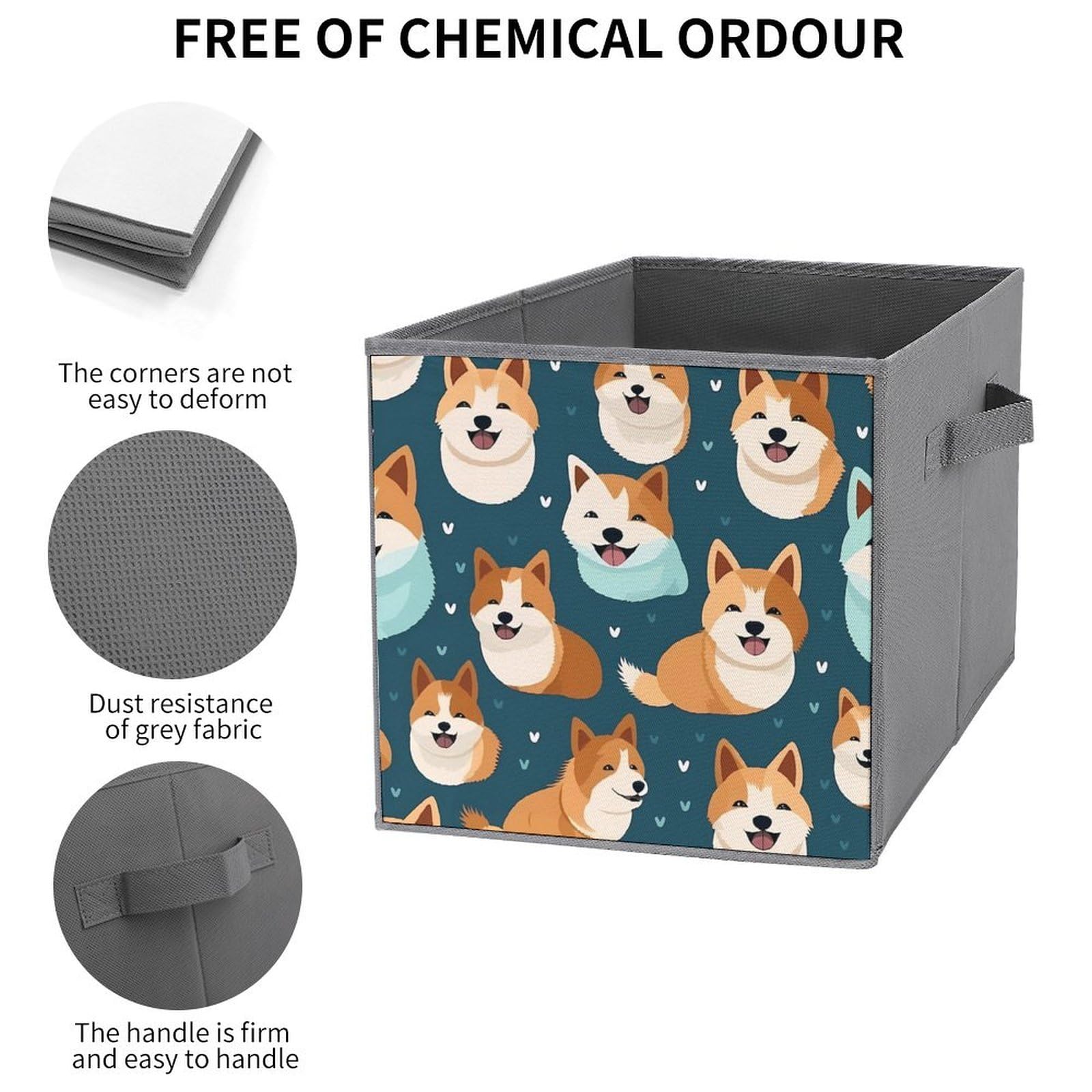 Foldable Storage Cubes Organizers - 6PCS Shiba Inu Themed Square Storage Bins with Handles for Home, Office & Kids Room Organization | Cute Japanese Dog Design