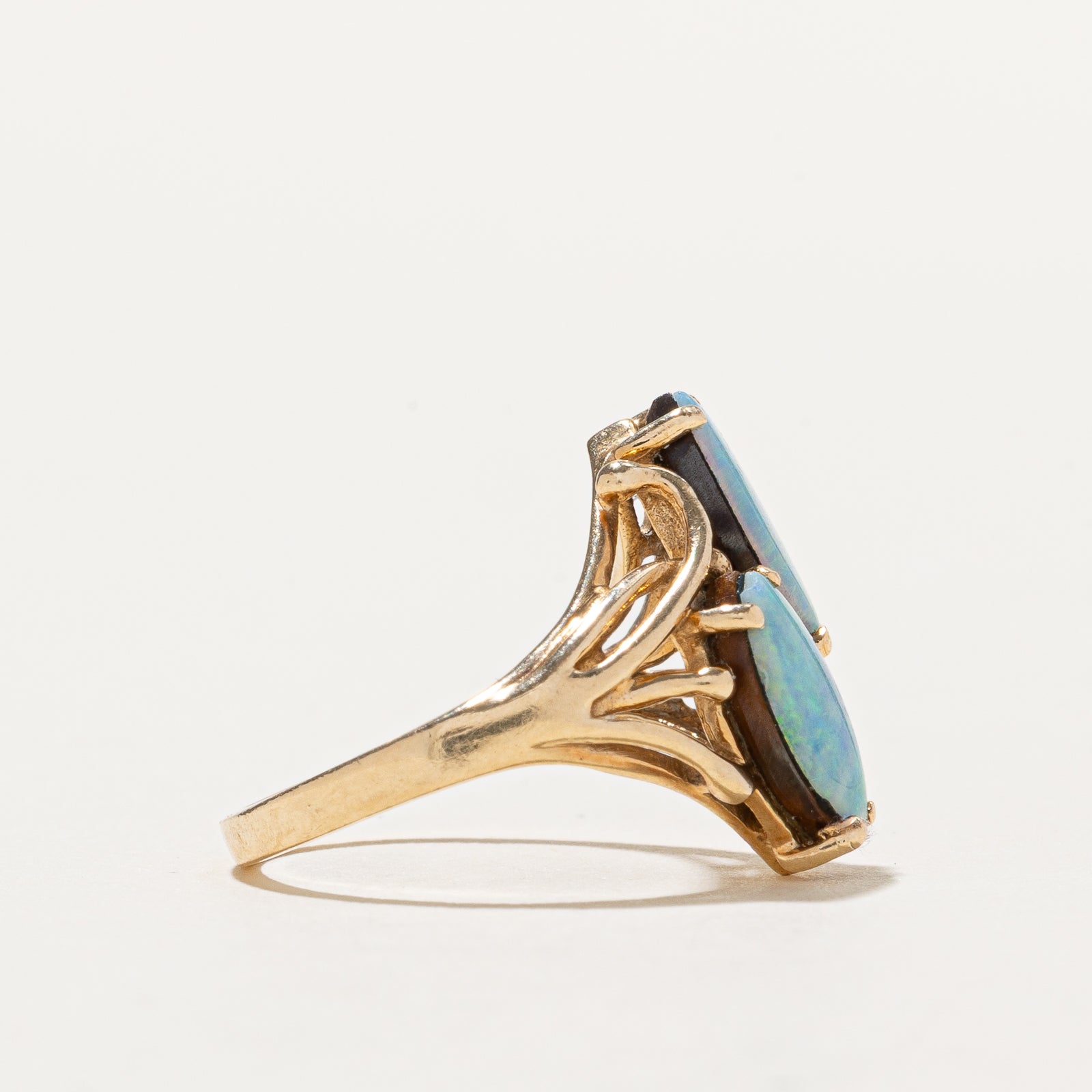Toi et Moi Marquise Cabochon Opal Doublet Ring - 1.40ctw Genuine Opal & Sterling Silver - Size 4.25 - Perfect for Engagement, Anniversary & Romantic Gifts