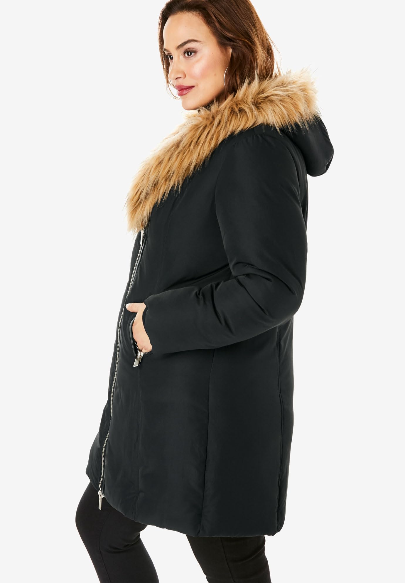 Roaman's Women's Plus Size Double Layer Puffer Coat - Warm Winter Jacket for Cold Weather, Water-Resistant & Windproof, Fashionable Outerwear for Casual Outings and Outdoor Activities