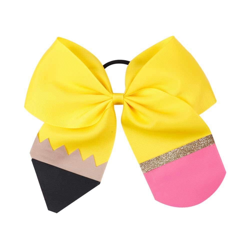 Cheerleader Hair Bows - Large Jumbo Ponytail Holders & Hair Clips for Girls - Yellow Hair Accessories for Dance, Cheerleading & School (Pack of 1)
