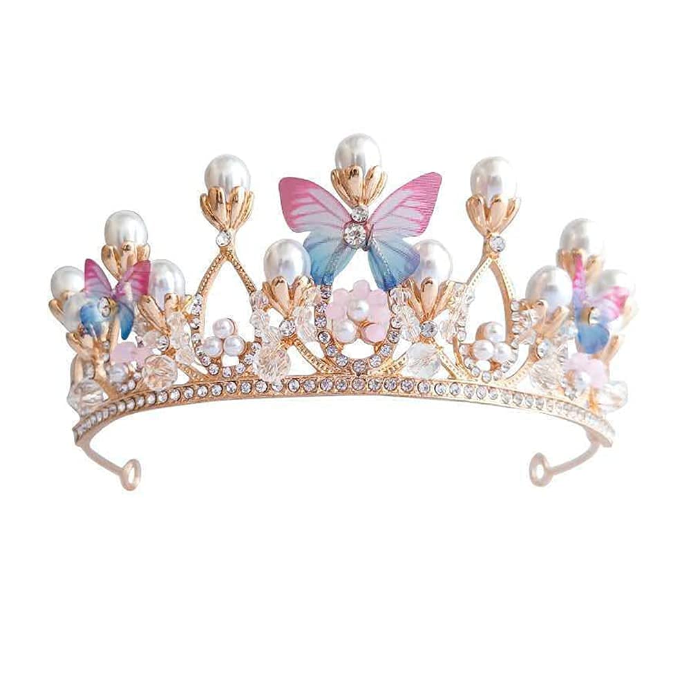 APKEY Princess Headband with Pearl & Butterfly Design - Vintage Rhinestone Crown for Wedding, Bridal, Prom, Pageant, Girls' Costume & Special Occasions