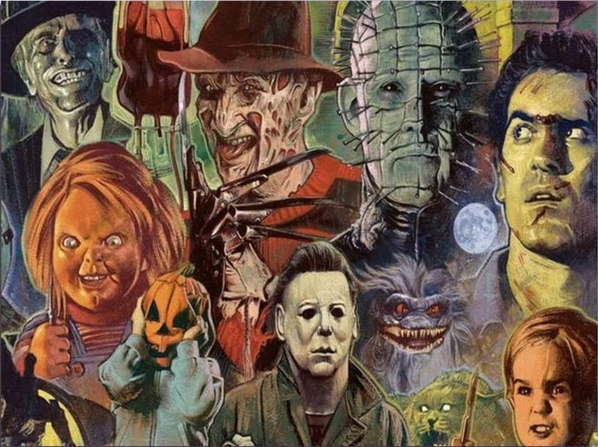 1000-Piece Wooden Jigsaw Puzzle - Horror Villains Collage | Educational Puzzle Game for Adults & Kids | Brain Teaser Toy for Family Game Night & Halloween Party Decor