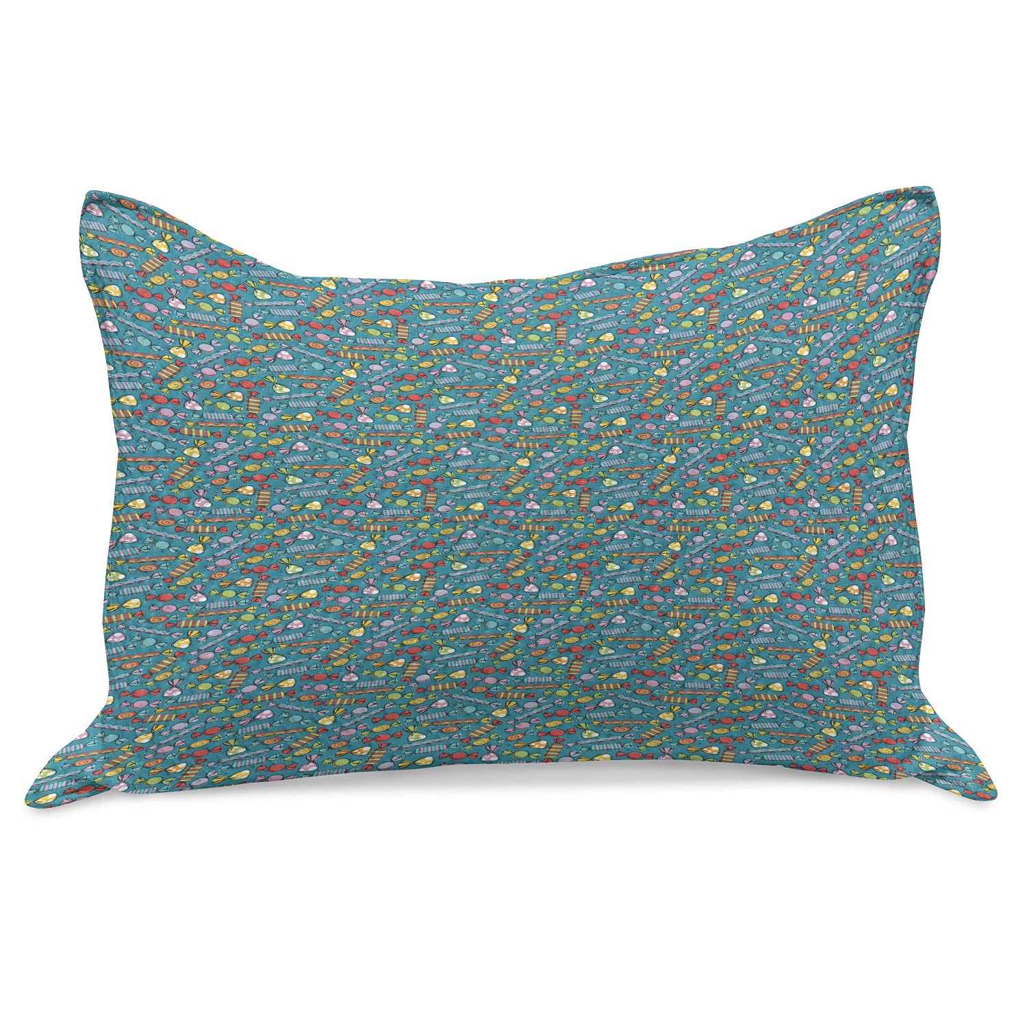Ambesonne Colorful Knitted Quilt Pillow Cover - Candy Pattern Snack Celebration Design - Standard Queen Size 30x20 Inch - Sea Blue & Multicolor - Perfect for Bedroom Decor, Living Room Accent & Gift Giving