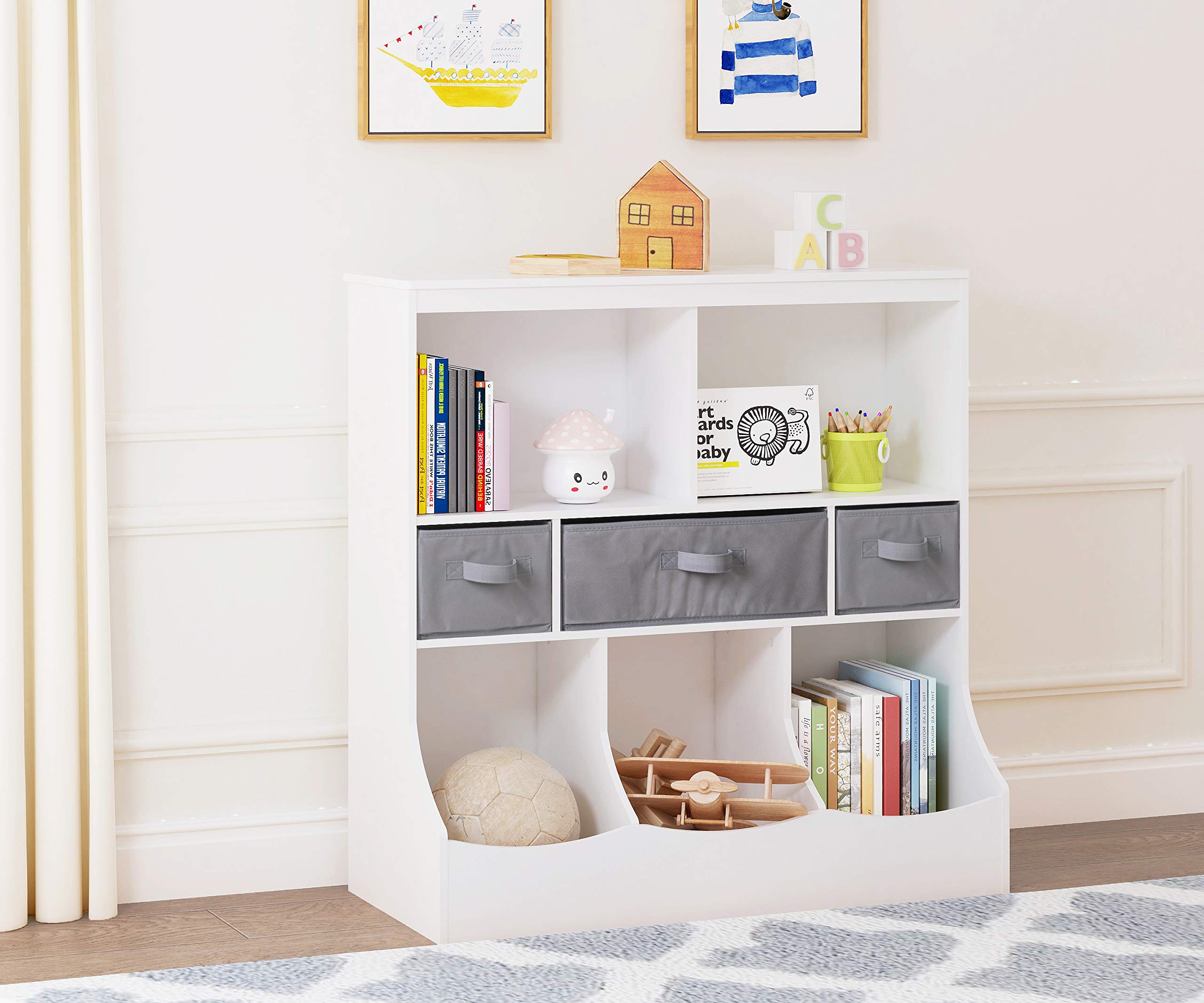 UTEX 8-Cubby Toy Organizer with Baskets - Kids Room Storage for Toys & Books