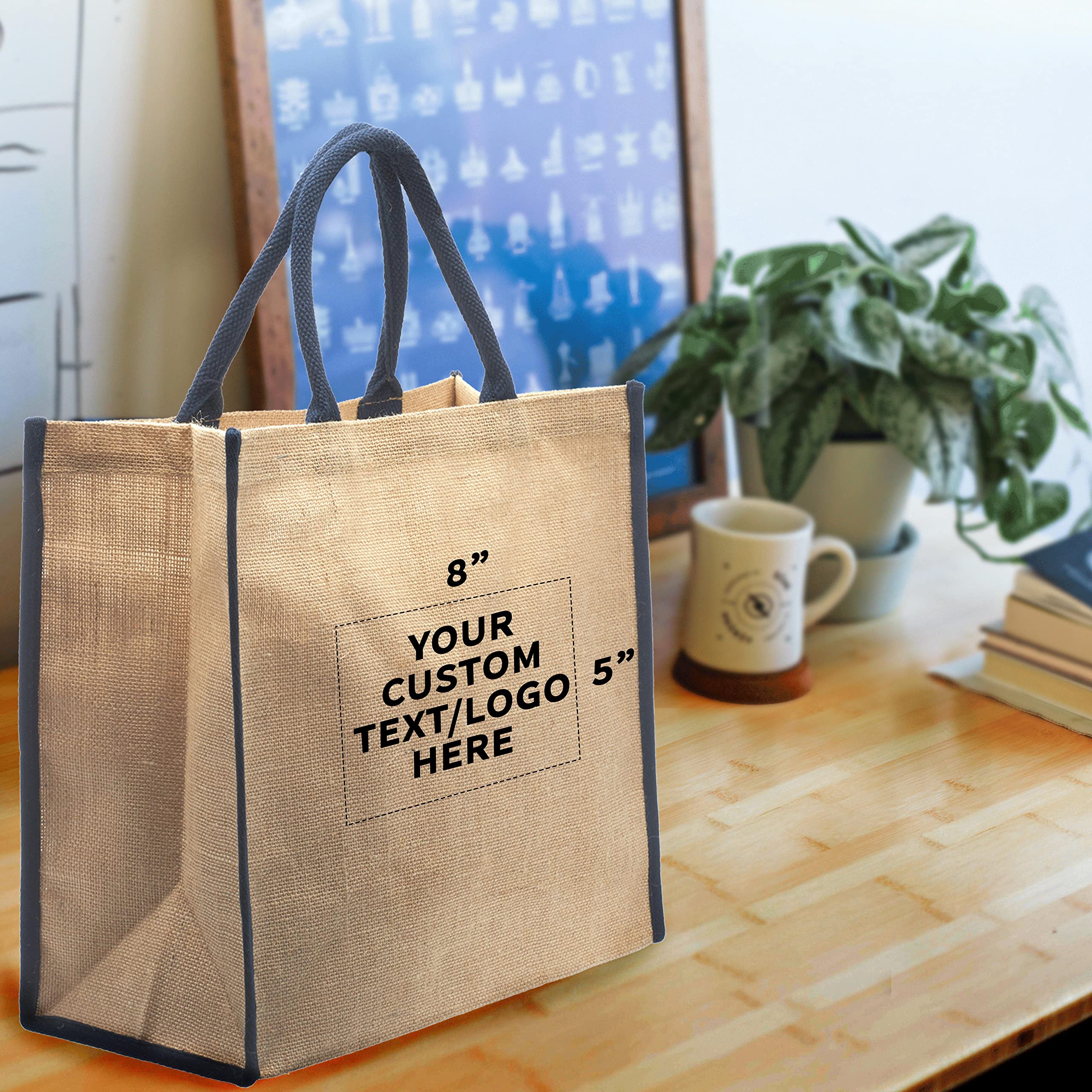 Custom Fresno Eco-Friendly Jute Tote Bags - Bulk Pack of 50 Personalized Reusable Shopping Bags | Perfect for Trade Shows, Grocery Shopping, Outdoor Events & Corporate Gifts - Blue