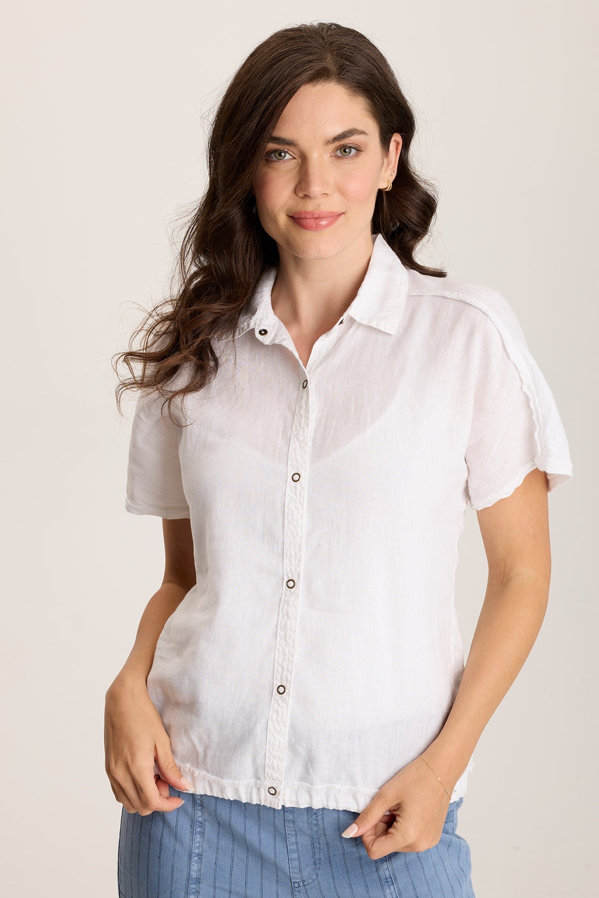 Inola Linen Button Up Blouse for Women - Elegant Cinched Waist Summer Tops - Perfect for Office Wear, Casual Outfits & Beach Cover Ups