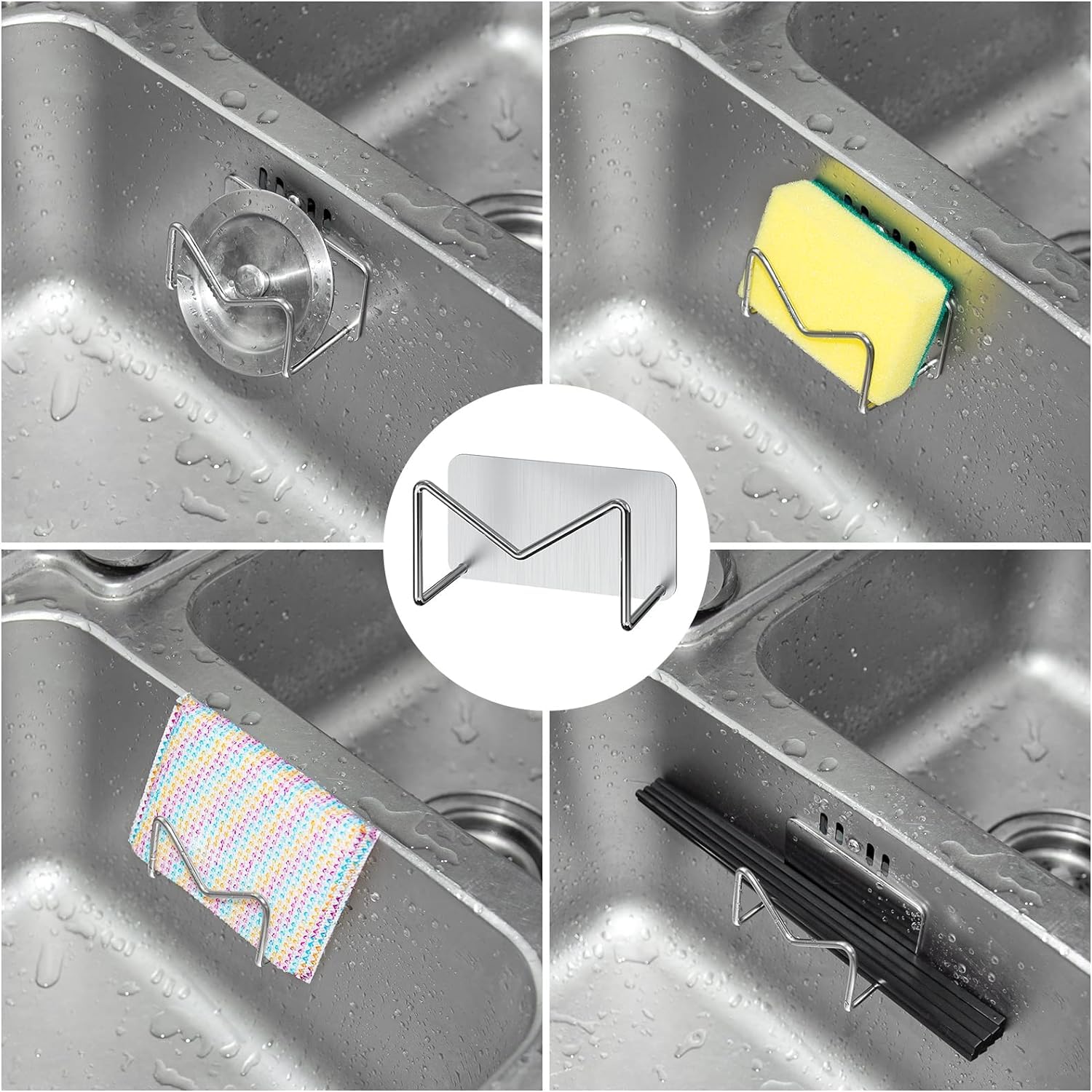 2 Pack NEOUTH Stainless Steel Sponge Holder for Kitchen Sink - SUS304 Sink Caddy Organizer with Self-Adhesive, No Drilling Required - Silver Kitchen Accessories for Sponge & Scrubber Storage (Perfect for Small Kitchens & RVs)