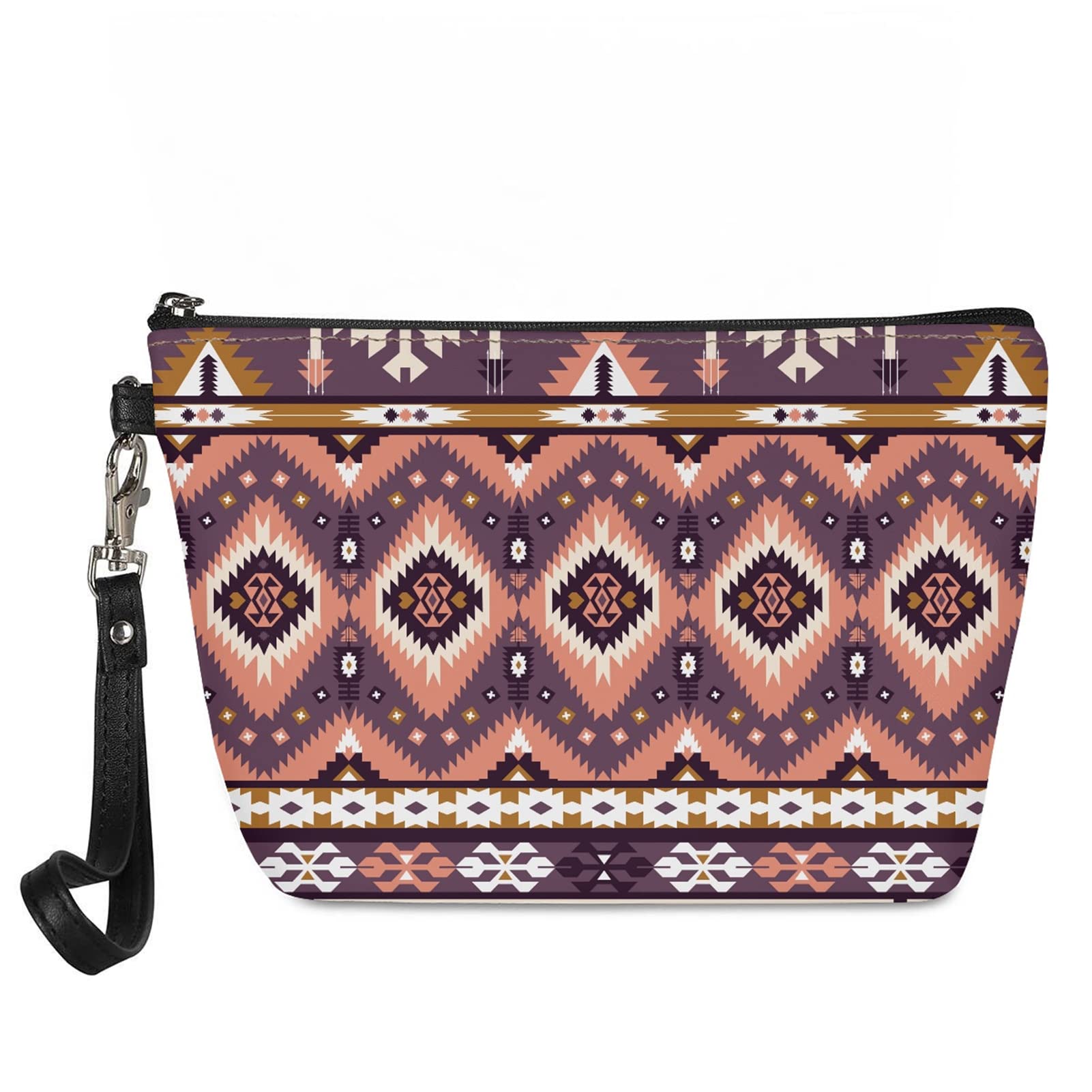 Southwest Aztec Print Makeup Bag - Native American Style Pink Stripe Travel Cosmetic Pouch & Clutch Handbag for Women | Perfect for Travel, Gym, and Daily Essentials Storage