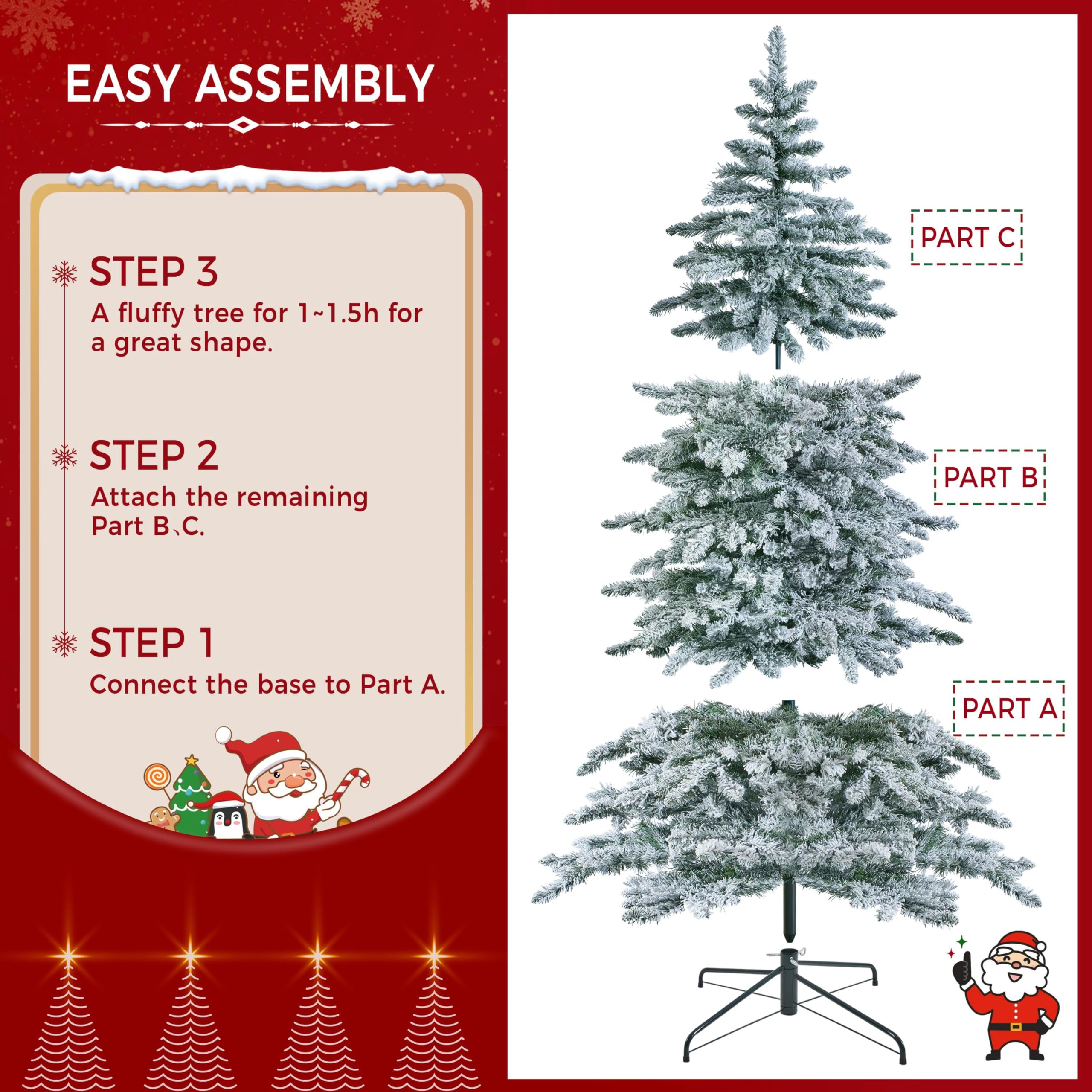 Yaheetech 6ft Pre-Lit Artificial Christmas Tree with 400 Warm White LED Lights & 940 PVC Tips, Hinged Snow Flocked Xmas Tree with Foldable Stand & Protective Foot Caps - Perfect for Home, Office, and Holiday Decorations