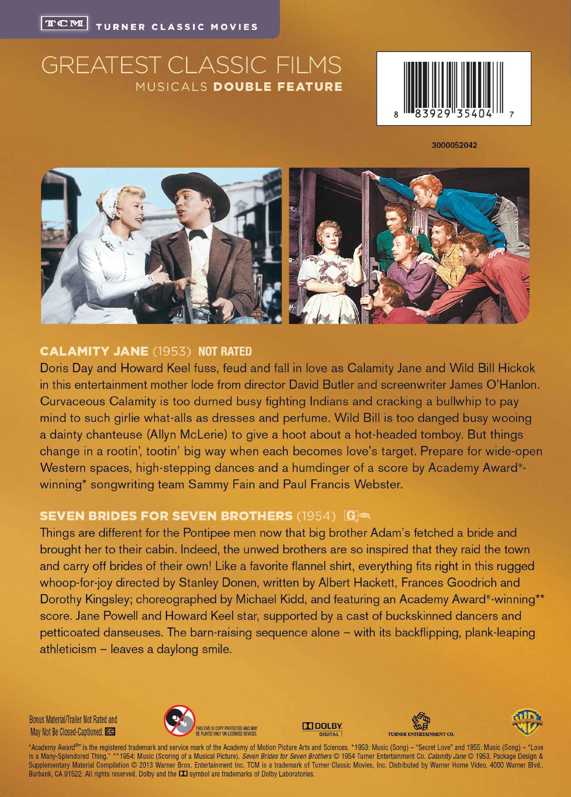 TCM Calamity Jane & Seven Brides for Seven Brothers DVD - Classic Western & Musical Film Collection - Perfect for Movie Nights & Western Film Enthusiasts