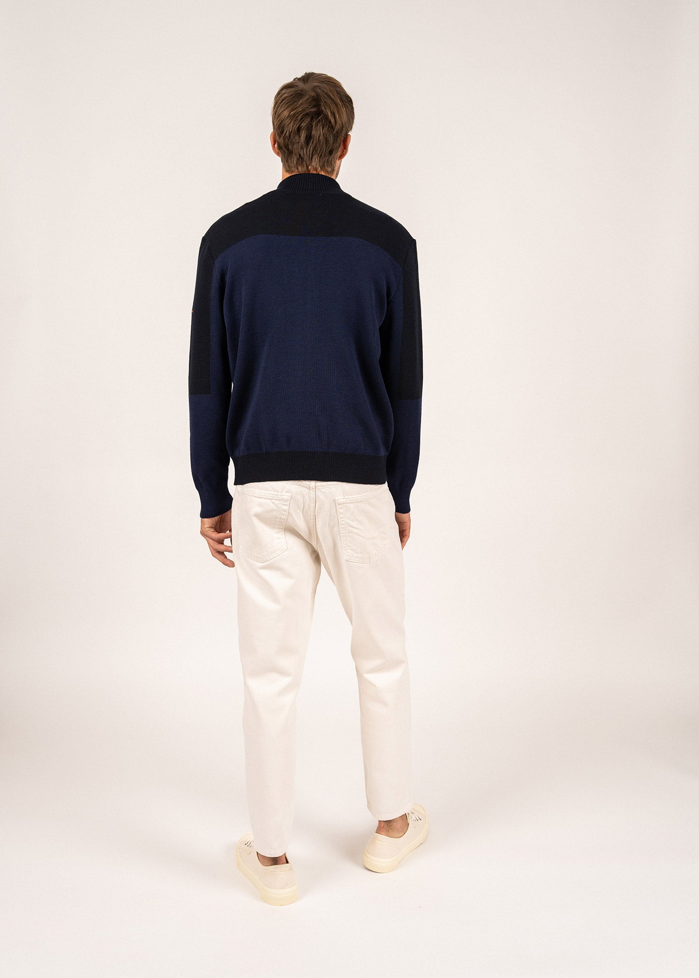BARNEVILLE Men's 100% Wool Full Zip Knit Cardigan - Dark Blue, Navy, Neon Orange, White | Warm & Stylish Winter Layering for Casual Outfits & Office Wear