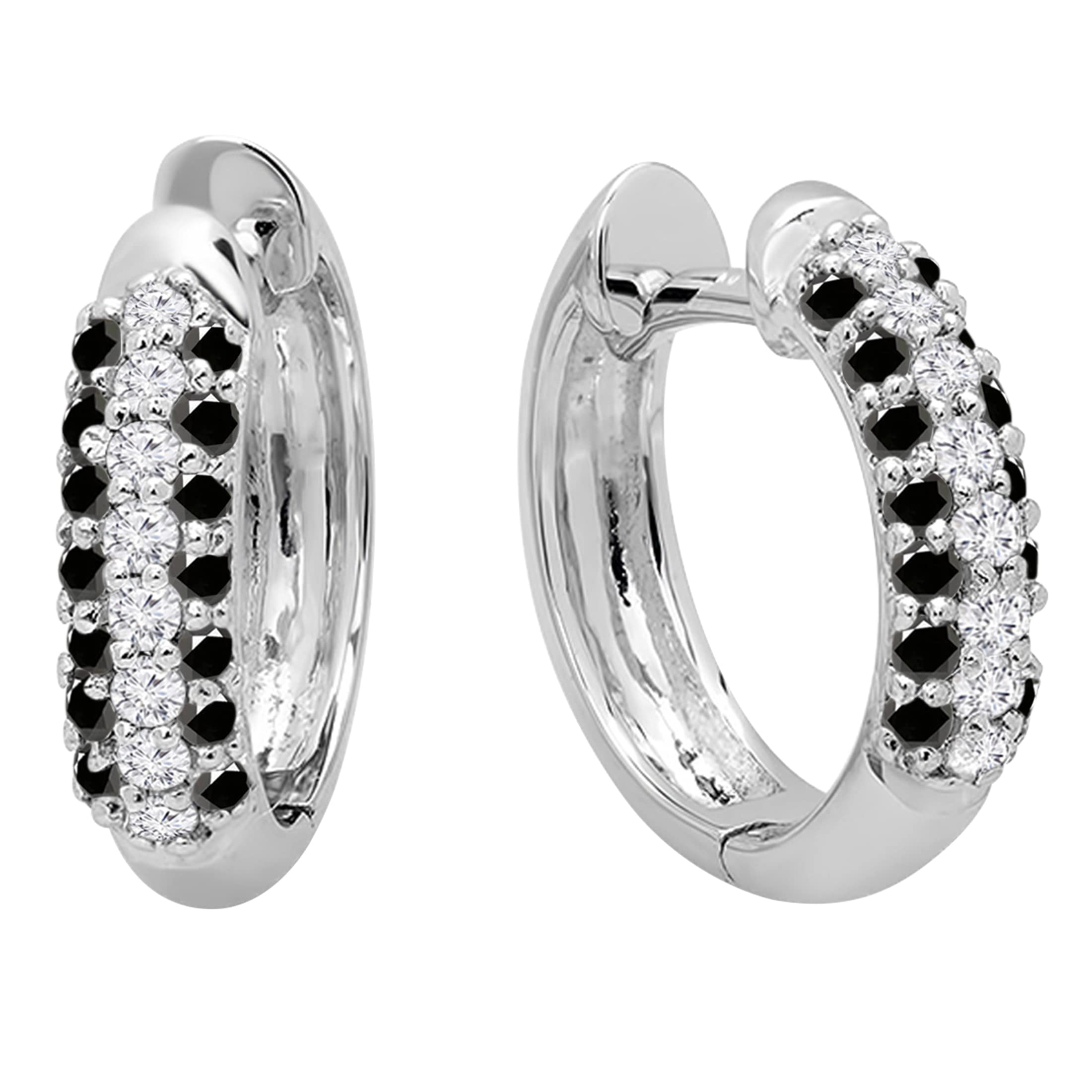 Dazzlingrock Collection 14K Solid White Gold Pave Set Huggie Hoop Earrings for Women - Perfect for Weddings, Parties & Everyday Elegance
