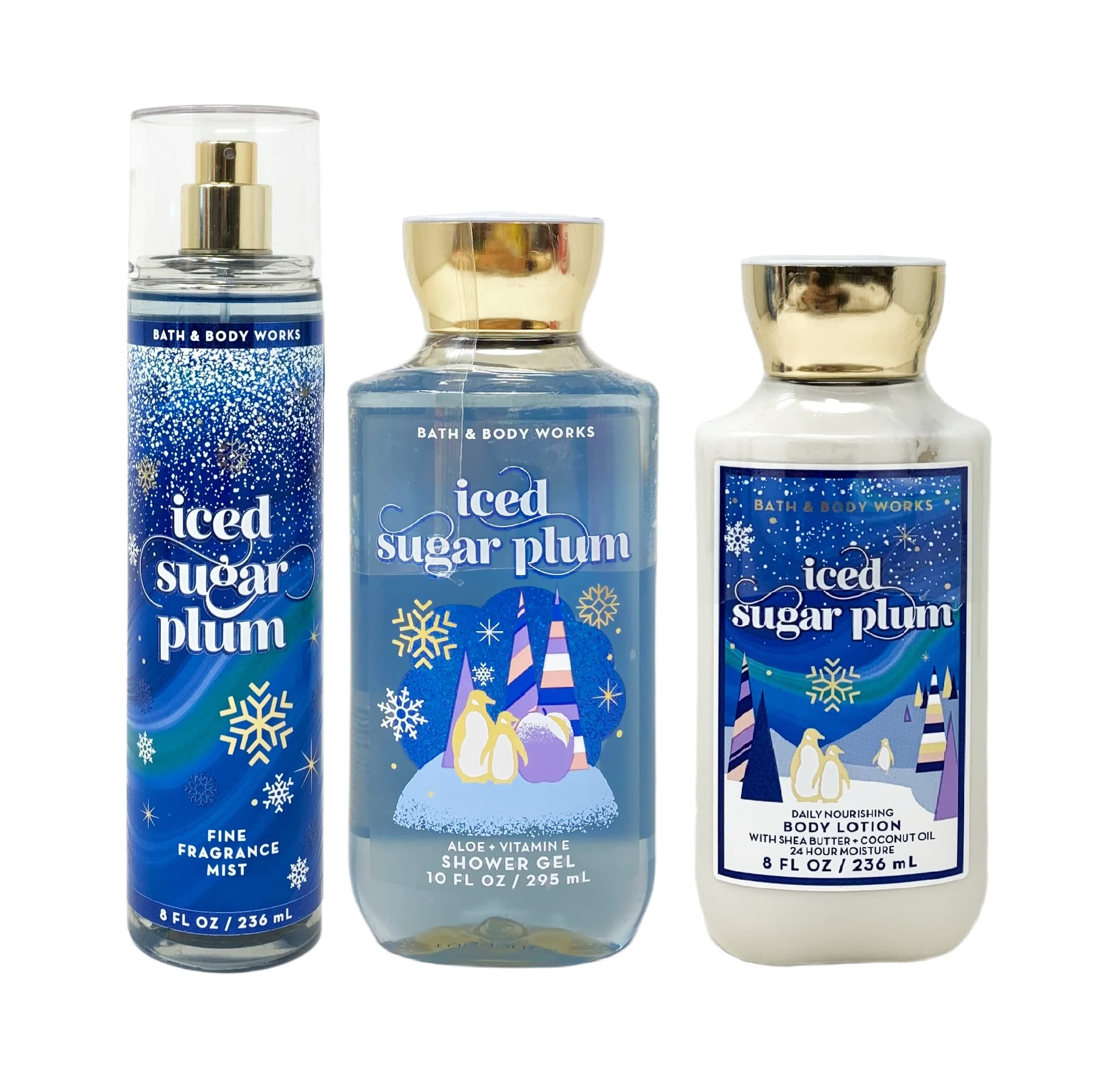 Bath & Body Works Iced Sugar Plum Trio Gift Set - Fragrance Mist, Body Lotion & Shower Gel - Holiday Scented Body Care Collection - Perfect for Christmas Gifts & Winter Self-Care