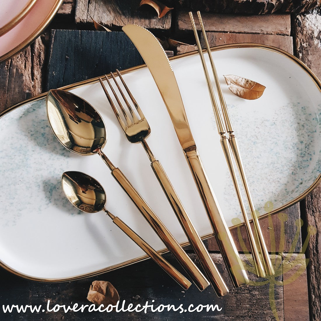 Claris Shiny Gold Ion Plated Stainless Steel SS304 Cutlery Set - Premium 18-Piece Flatware Collection for Fine Dining & Special Occasions