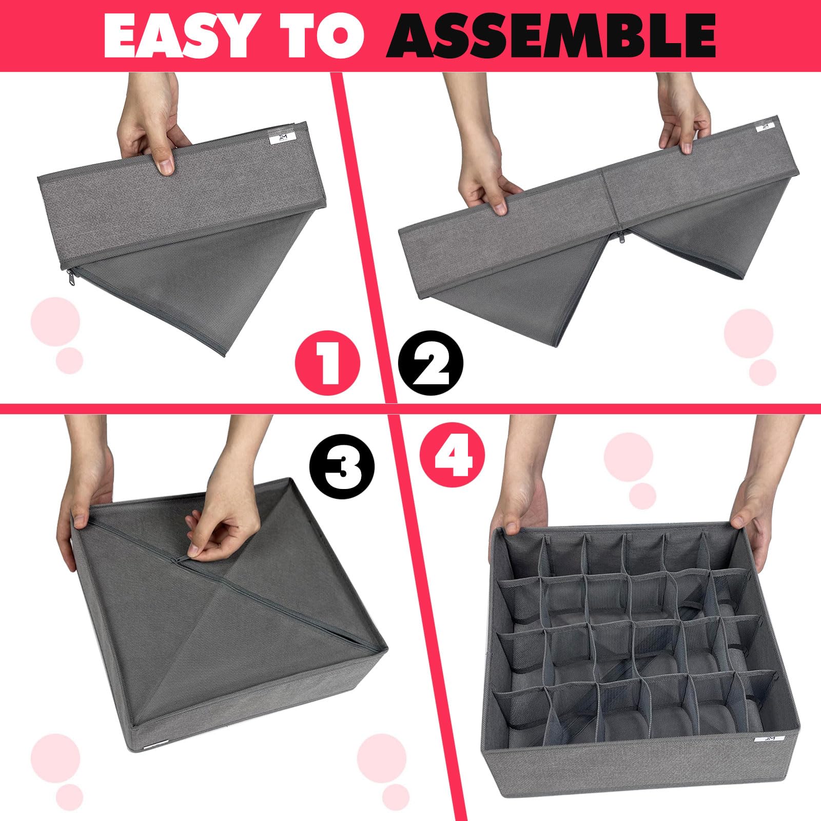 6 Pack Underwear Organizer with Dividers - 58 Cell Foldable Non-Woven Fabric Dresser Storage Box for Socks, Bras, Panties, Scarves & Ties (Grey) | Perfect for Closet, Drawer & Travel Organization