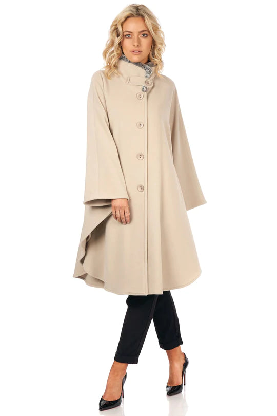 Warm Faux Fur Lined Hooded Cape with Funnel Collar - Winter Cloak Coat for Women (2 Colors) | Perfect for Cold Weather, Outdoor Activities & Fashion Layering