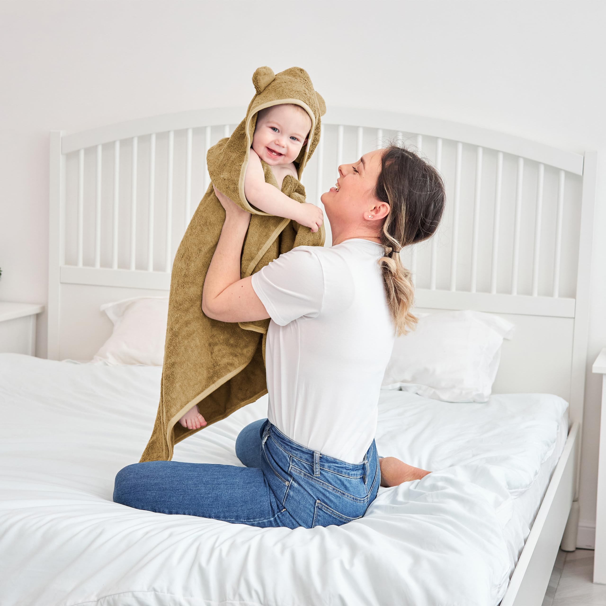 Soft Baby Bath Towel with Cute Bear Ears - 600 GSM 35x35 Inch Cozy Toddler Towel for Boys & Girls - Newborn, Infant & Toddler Hooded Towel (Brown Sugar) - Perfect for Bath Time, Swimming & Spa Days