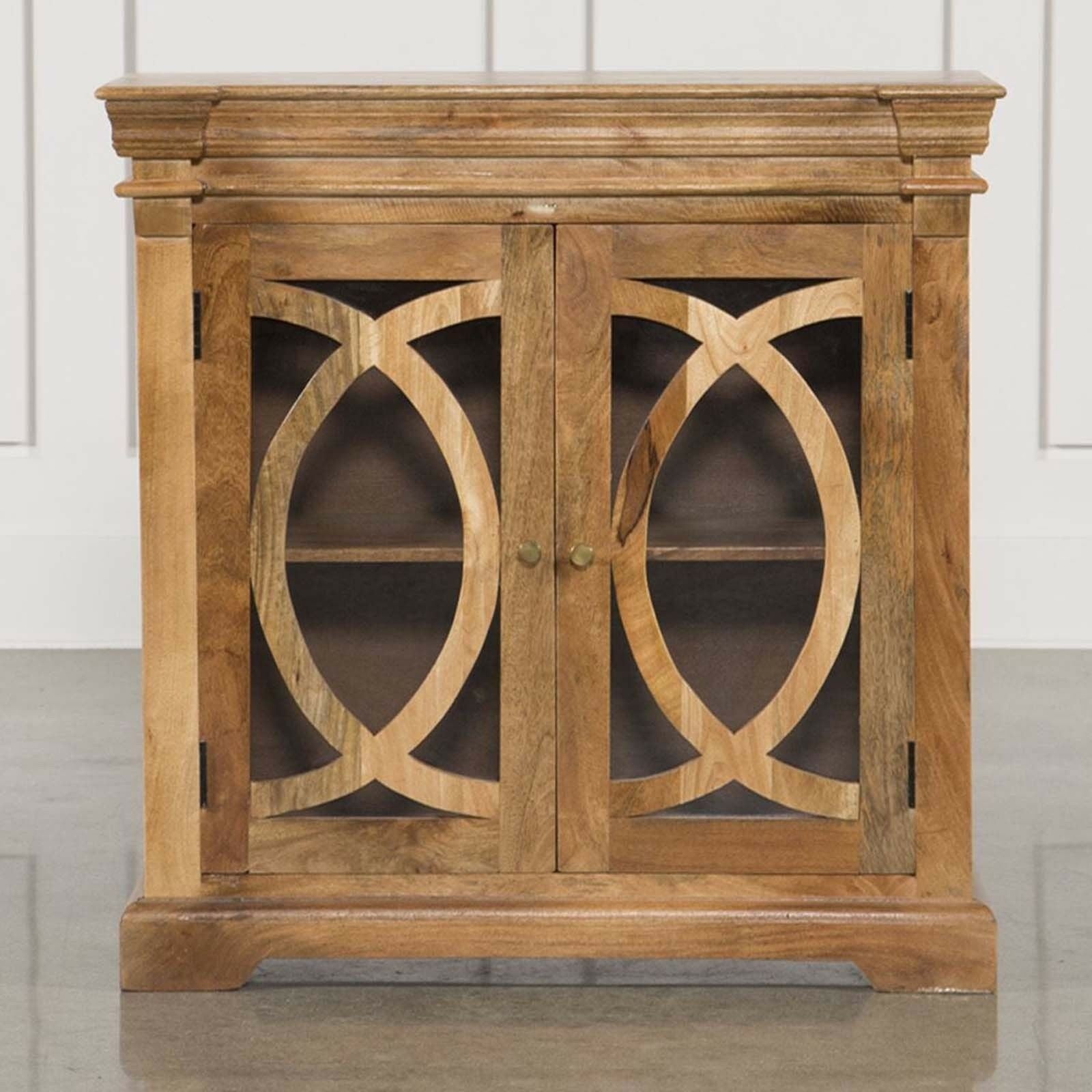 French Arch Style Solid Wood 2-Door Sideboard Buffet Cabinet - 90CM Natural Finish for Dining Room, Living Room & Entryway Storage