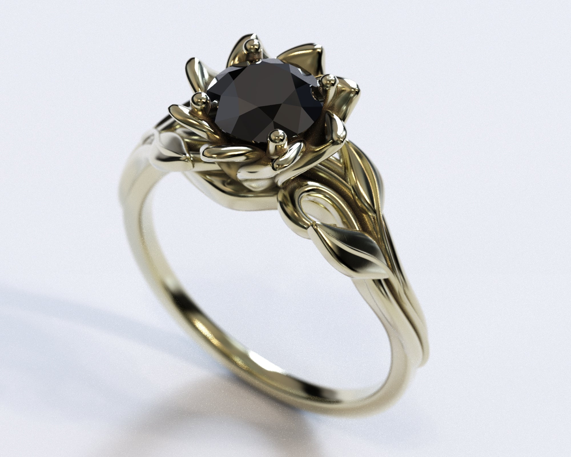 Black Diamond Solitaire Flower Engagement Ring - Elegant & Unique Wedding Band for Women | Perfect for Proposals, Anniversaries & Special Occasions