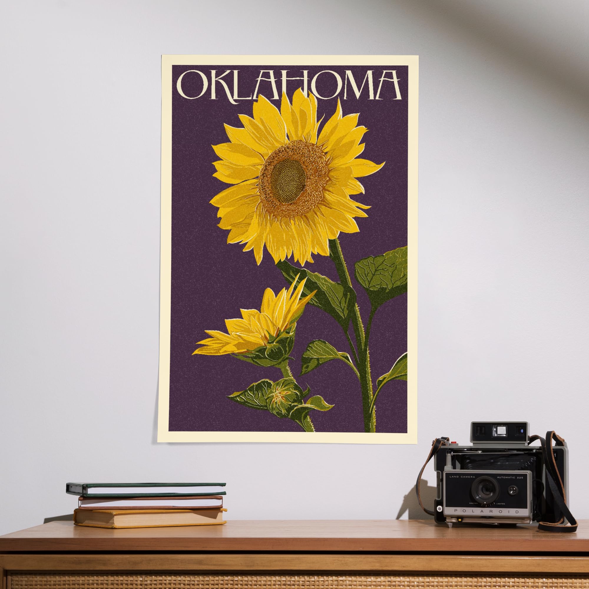 Lantern Press 16x24 Inch Giclee Art Print - Oklahoma Sunflowers Wall Decor, Letterpress Quality - Perfect for Living Room, Bedroom & Office Decor