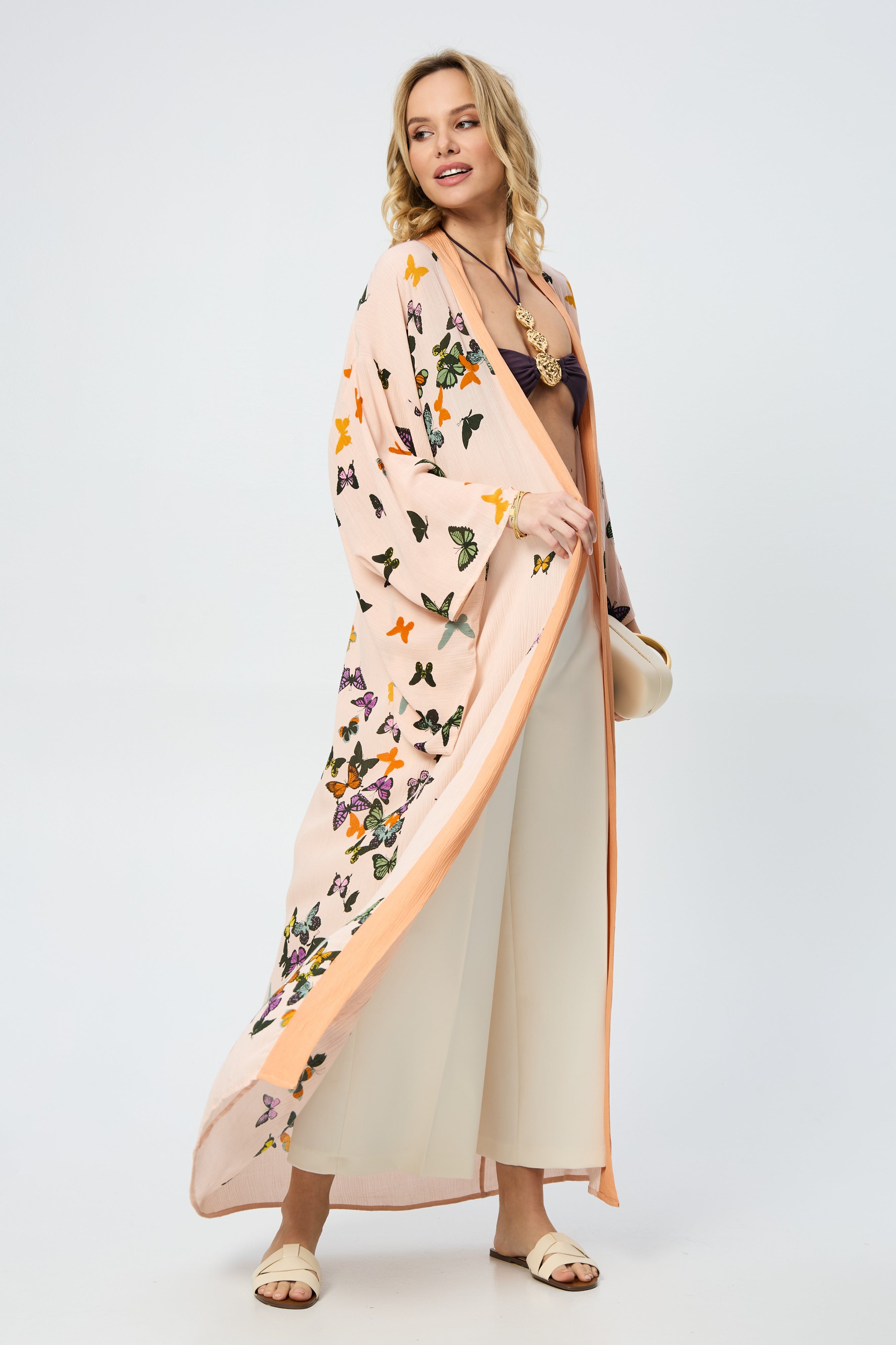 Butterfly Kisses Kimono Robe - Women's Floral Lightweight Bathrobe for Spa, Lounge & Beach Cover-Up - Soft Comfortable Sleepwear & Loungewear