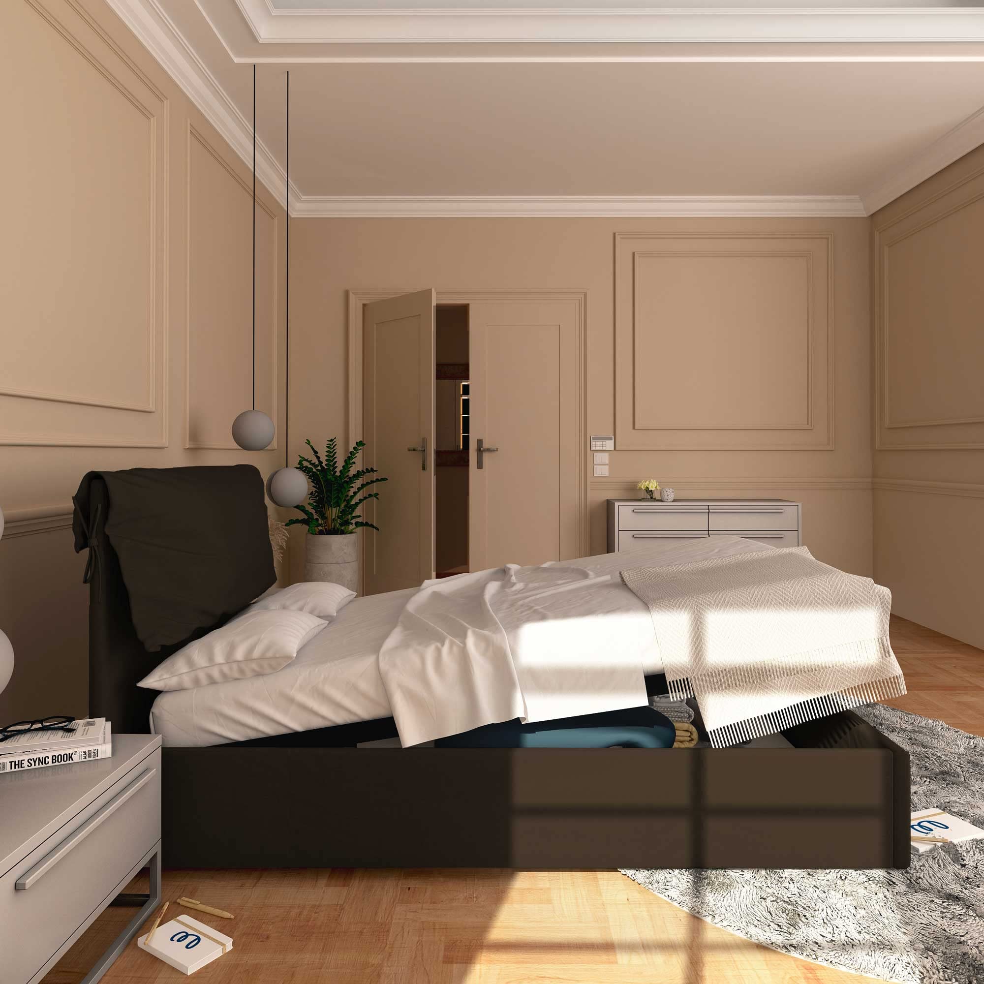 Baldiflex Licia Soft Twin XL Storage Bed Frame with Slatted Base, Synthetic Leather Upholstery, Padded Headboard - Dark Brown (120x190cm) - Perfect for Small Bedrooms, Guest Rooms & Apartments