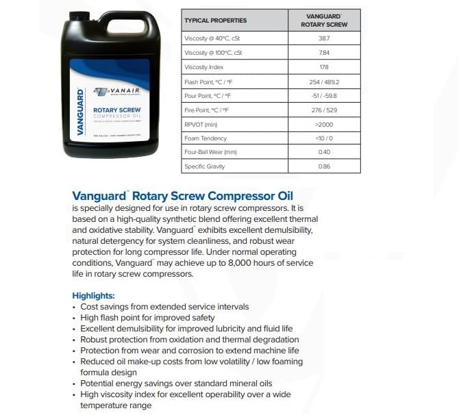 Vanair 264626-4PACK - Premium Vanguard Compressor Oil 4 Pack for All Air Compressor Models | High Performance Lubricant for Construction, Automotive & Industrial Equipment