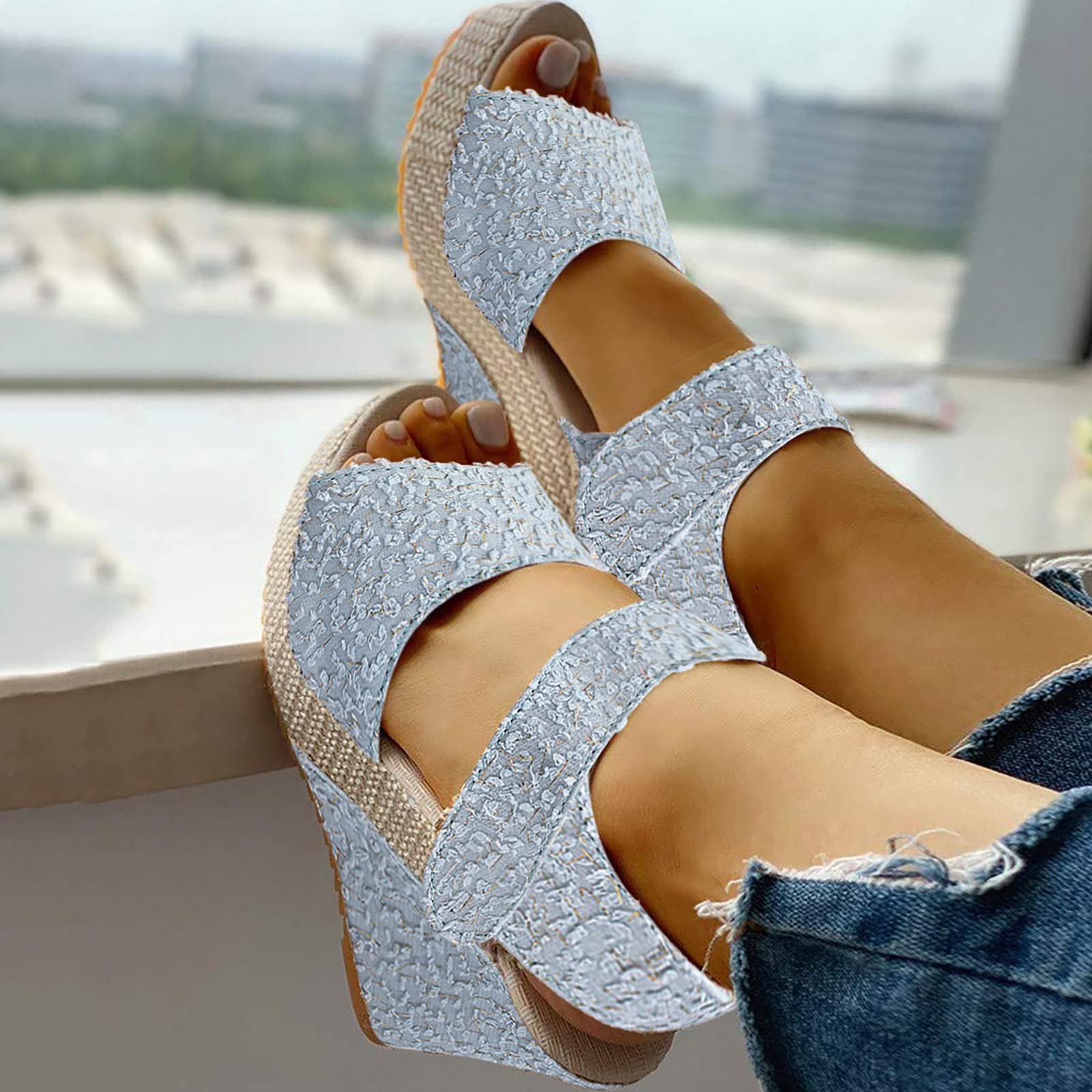 Gibobby Women's Dressy Platform Sandals - Open Toe Espadrilles with Elastic Ankle Strap & Slip-On Wedge Heel | Perfect for Summer, Beach, Weddings & Casual Outings